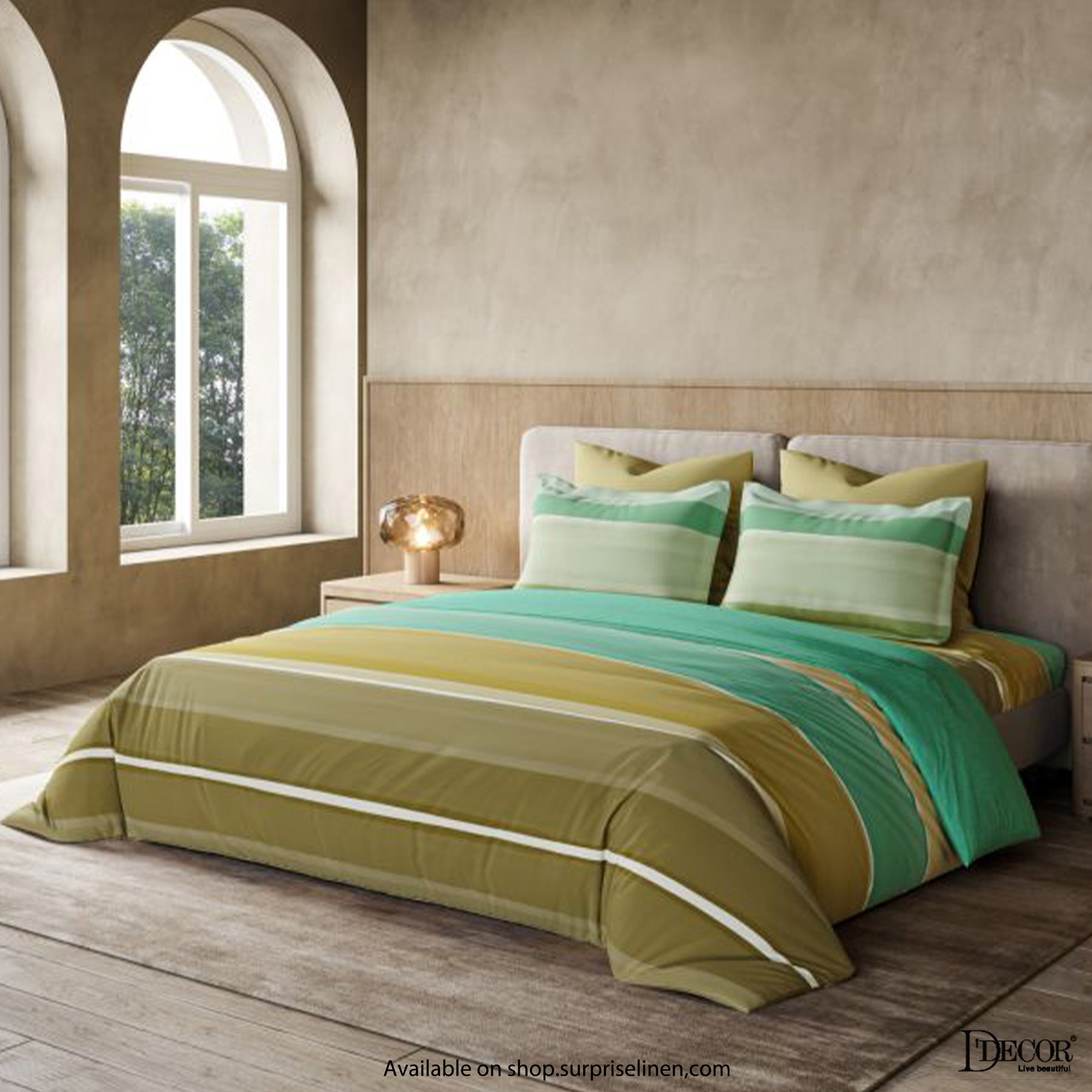 D'Decor - Primary Collection 100% Cotton Queen Size 3 Pcs Bedsheet Set (Olive & Blue)