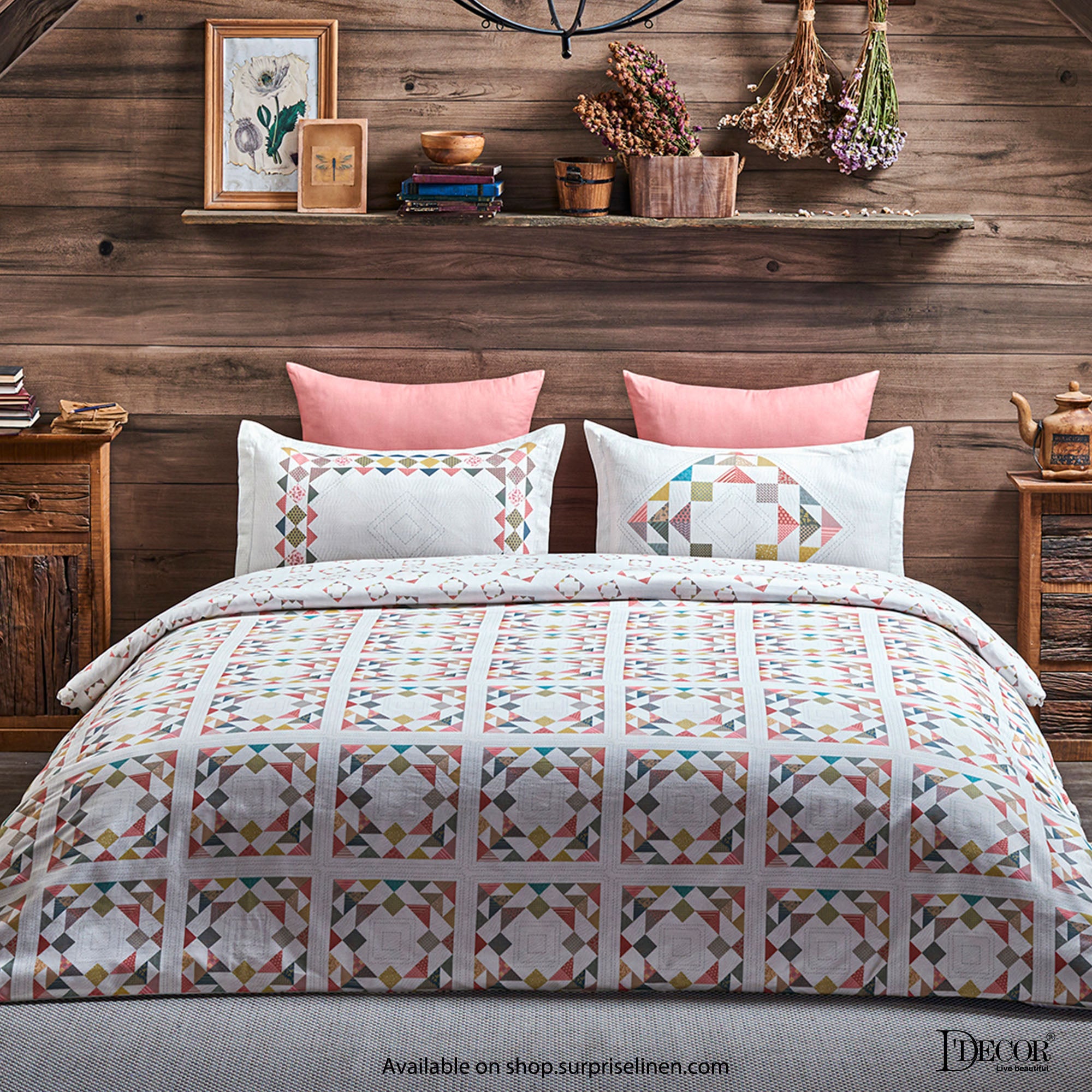 D'Decor - Countryside Collection 100% Cotton 4 Pcs Bed in a Bag Set (Rosette)