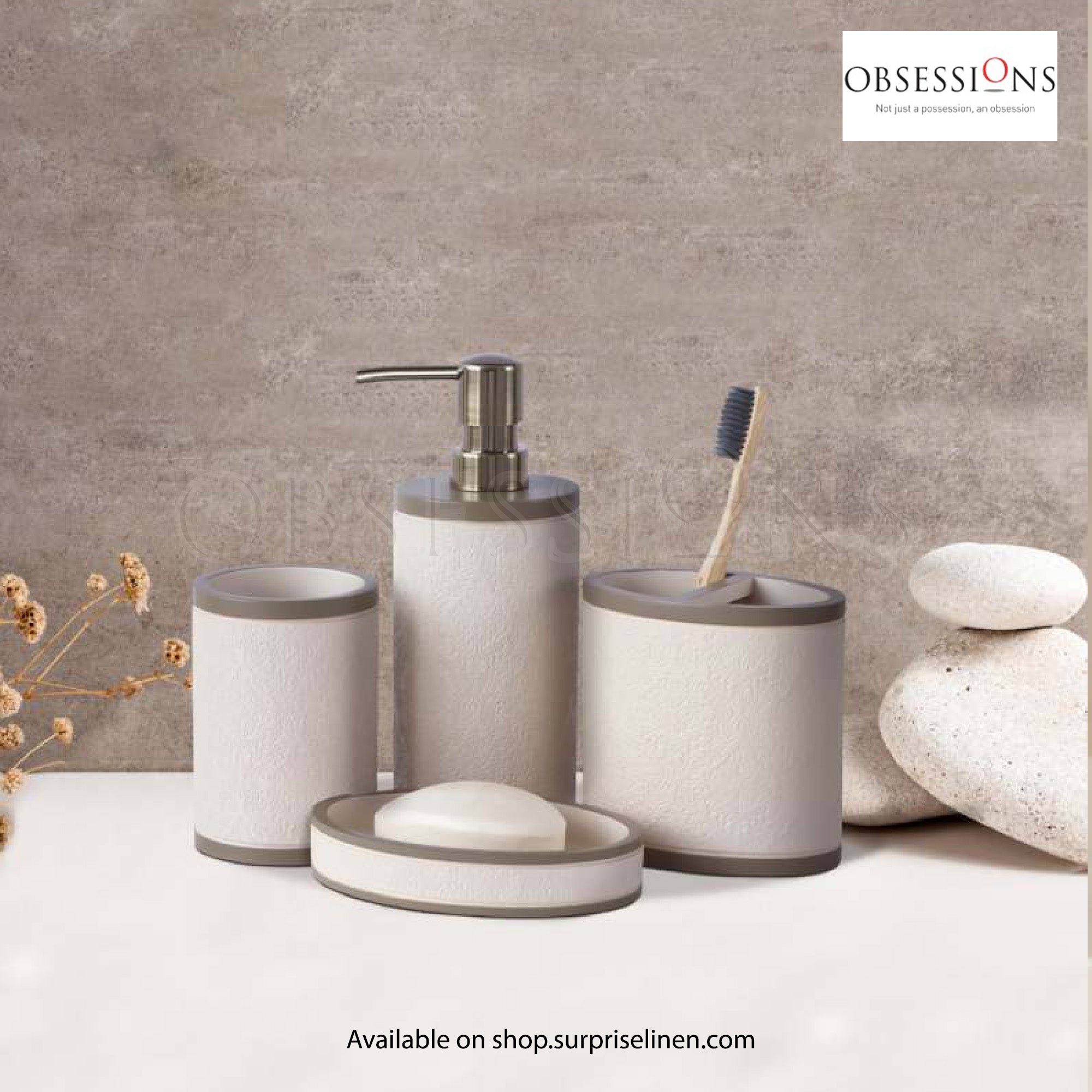 Obsessions - Alvina Collection Luxury Bathroom Accessory Set (Beige)