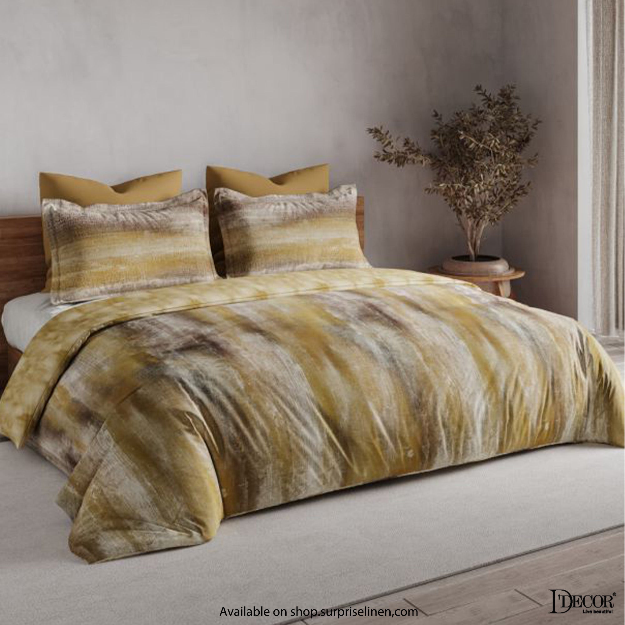 D'Decor - Maxima Collection 100% Cotton King Size 3 Pcs Bedsheet Set (Mustard)