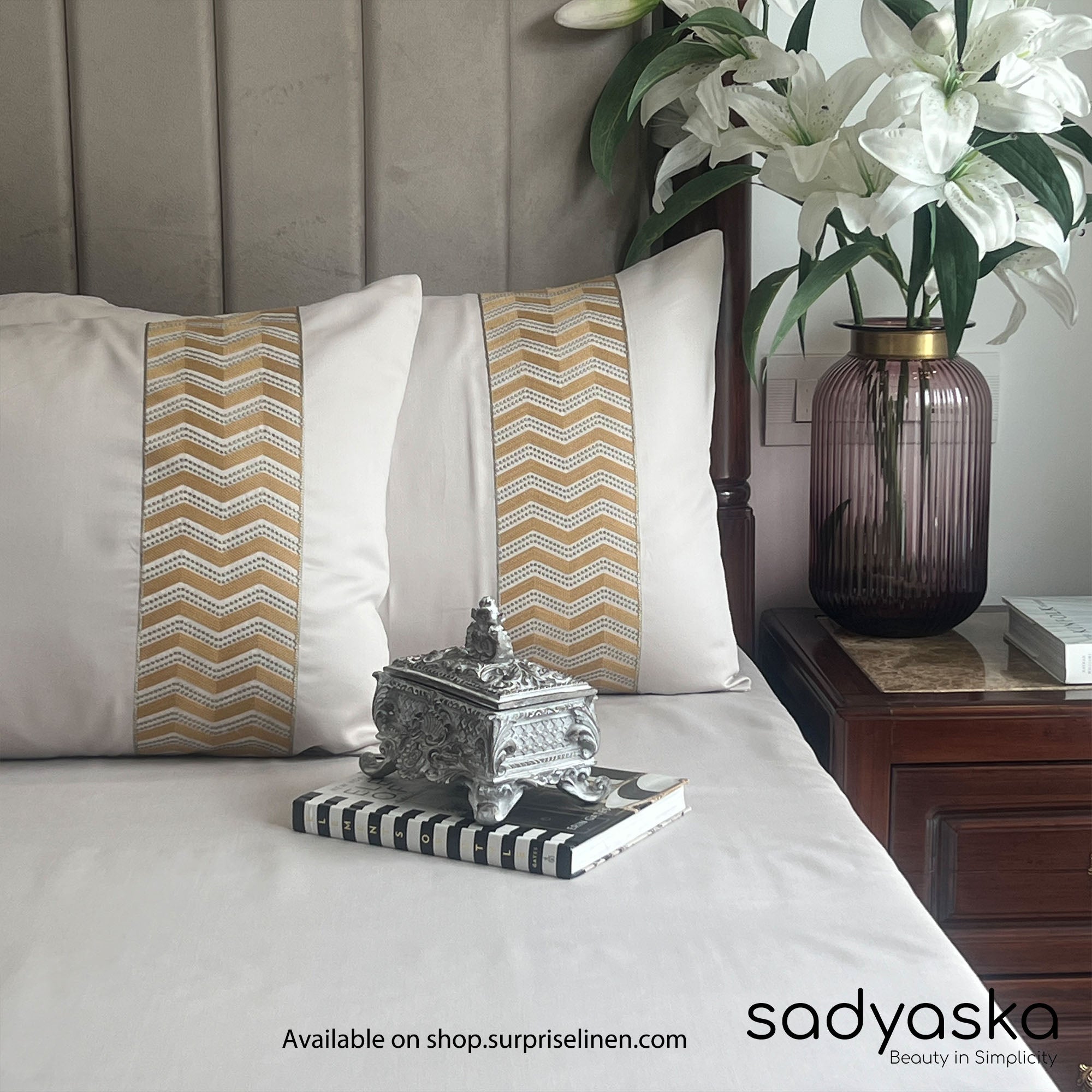 Sadyaska - Chevron Collection Cotton Rich 3 Pcs Bedsheet Set (Ivory)