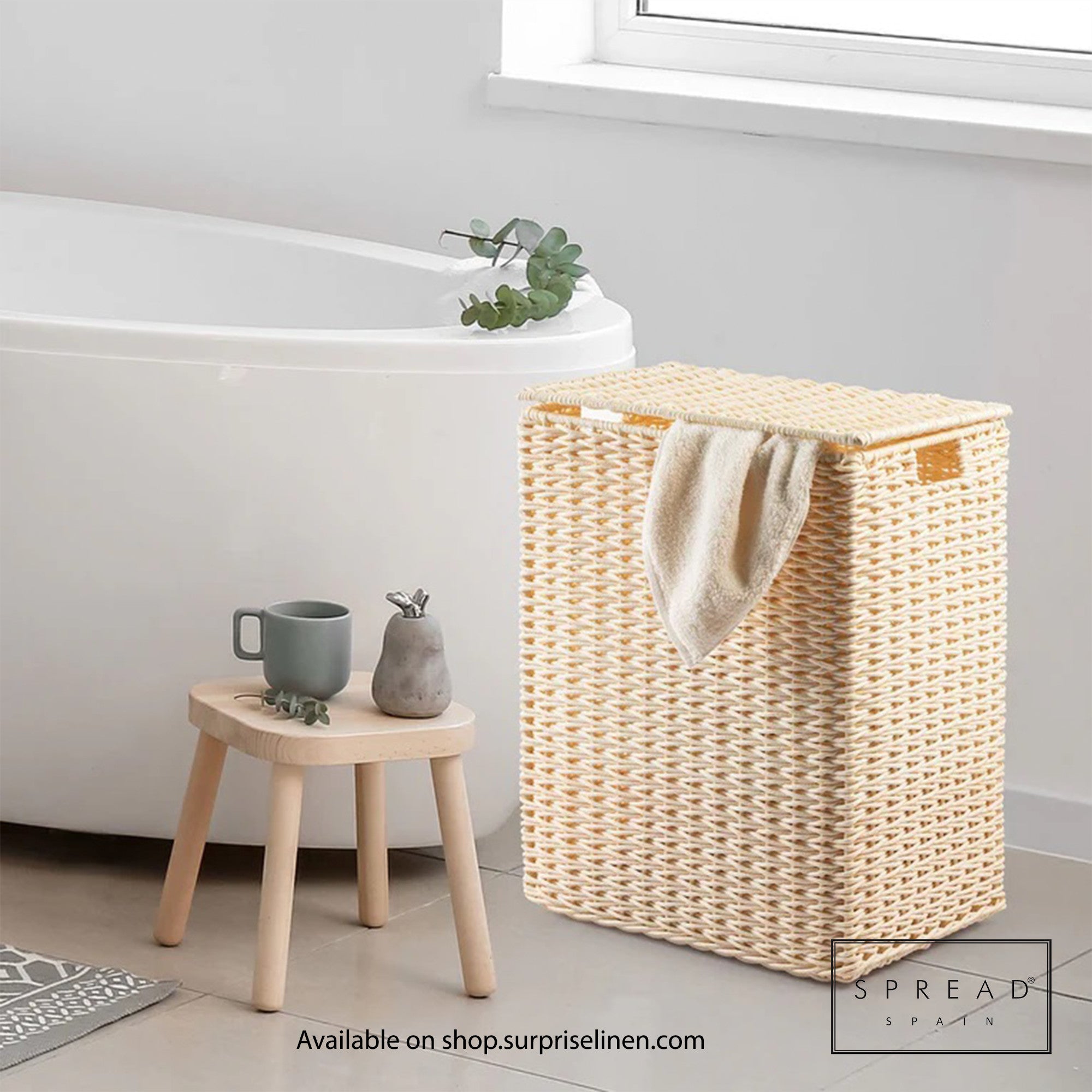 Spread Spain - Waterproof & Moisture Proof Synthetic Rattan Weaves Laundry Hamper (Off White)