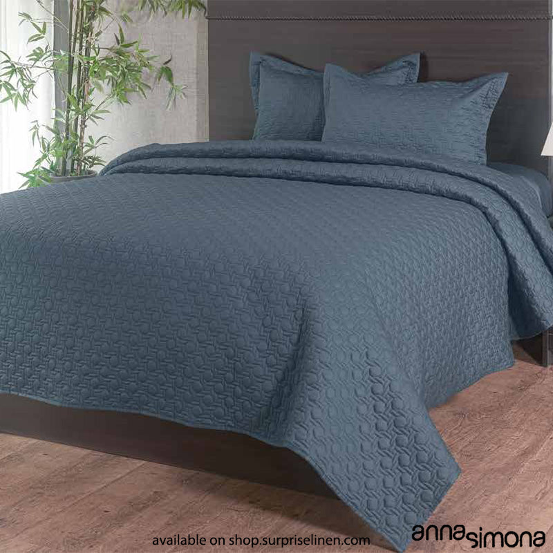 Anna Simona - Norwich 3 Pcs 400 TC Fine Cotton Satin Bed Cover Set (Sapphire Blue)