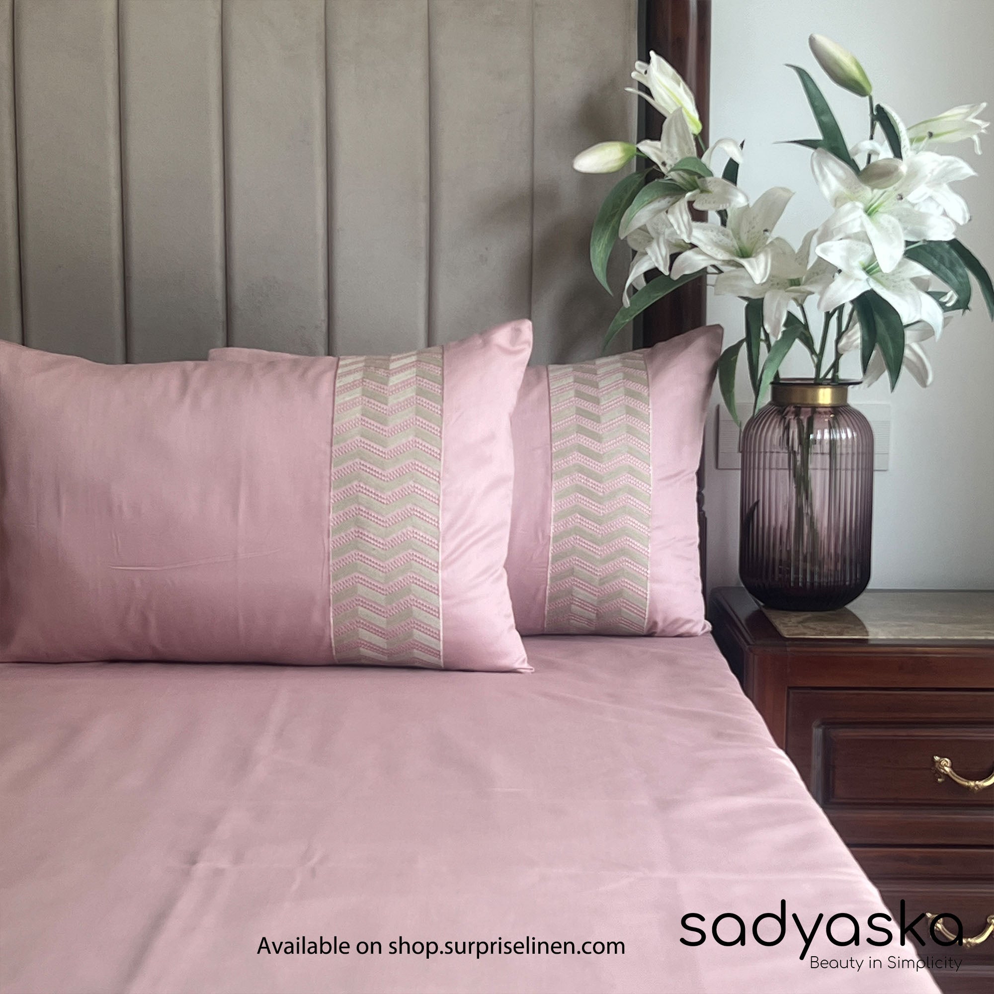 Sadyaska - Chevron Collection Cotton Rich 3 Pcs Bedsheet Set (Old Rose)