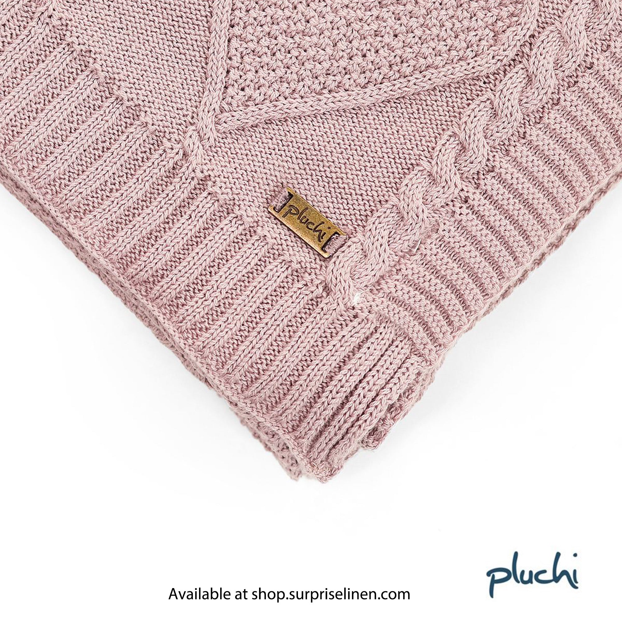 Pluchi - Cable Moss Throw 100% Cotton Knitted All Season AC Throw Blanket (Dull Rose)