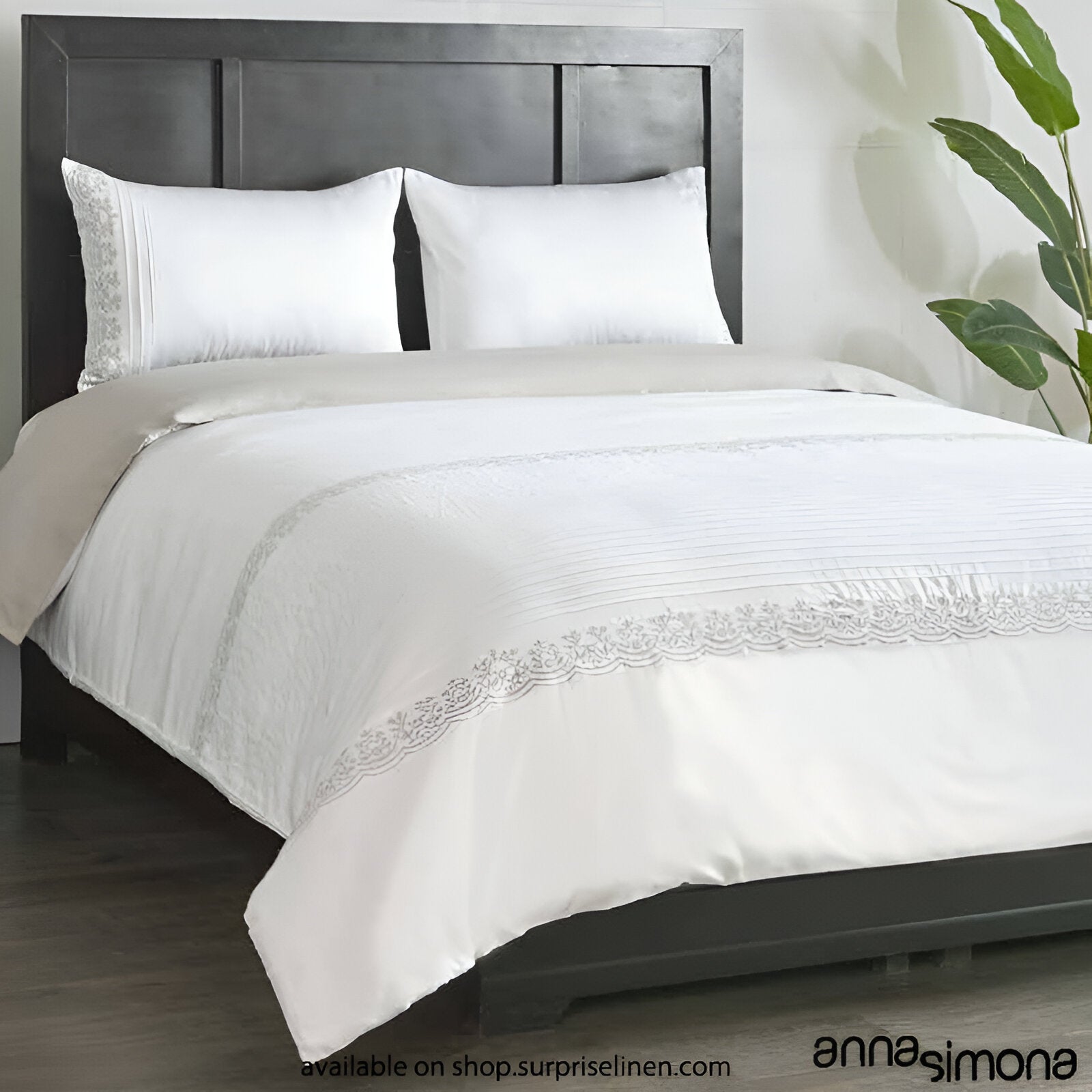 Anna Simona - Liliana 4 Pcs Fine Cotton Satin Duvet Cover Set (Silver)