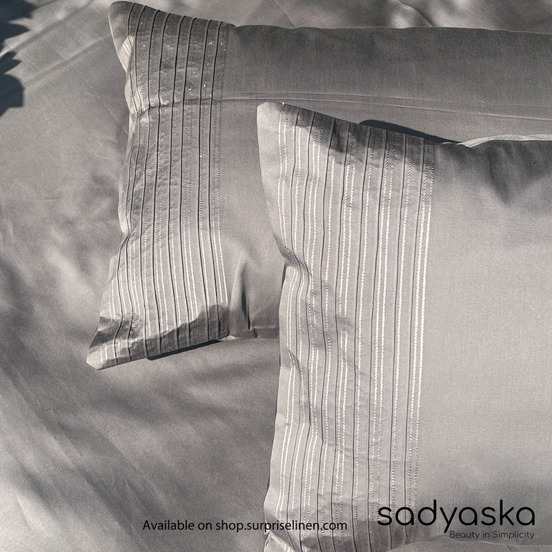 Sadyaska - Pinstripe Collection 300 TC Cotton Satin Bedsheet Set (Elephant Grey)