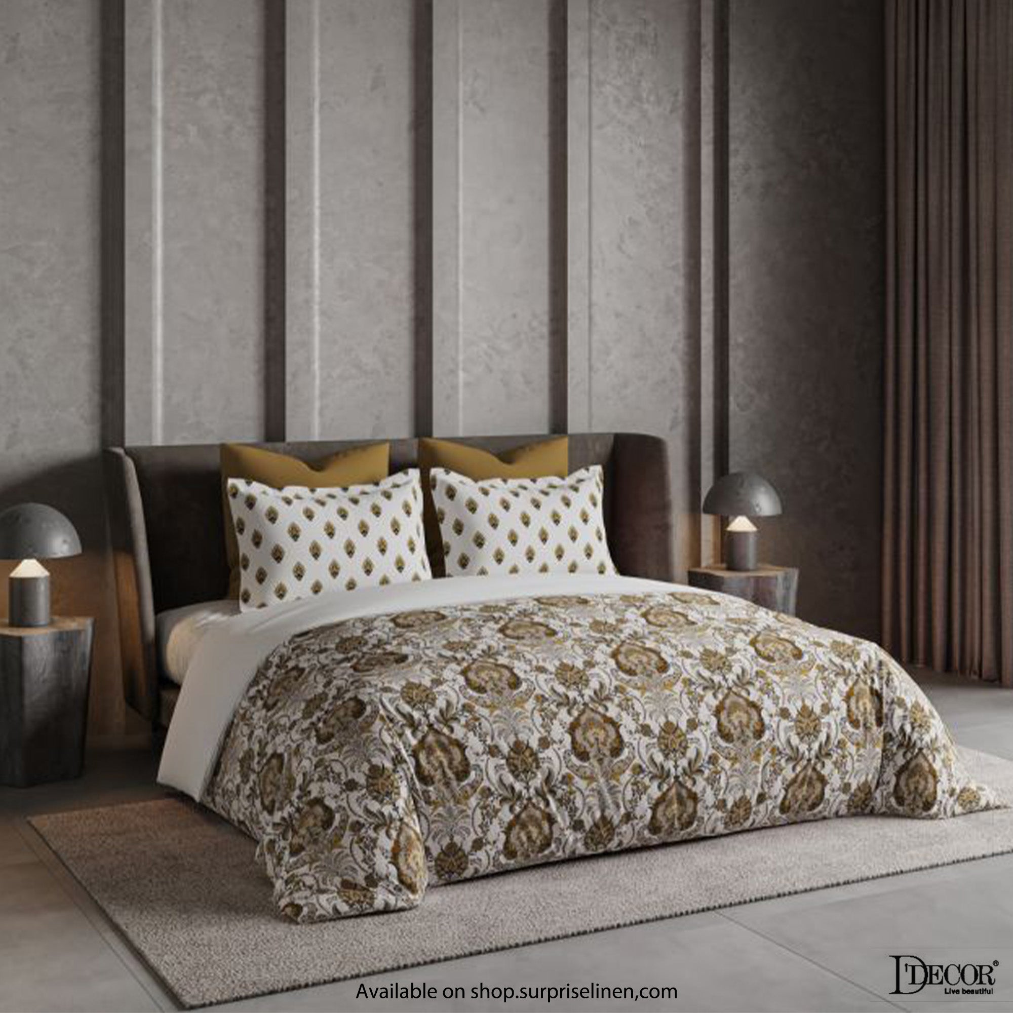 D'Decor - Radiance Collection 100% Cotton King Size Bedsheet Set (Cream Gold)