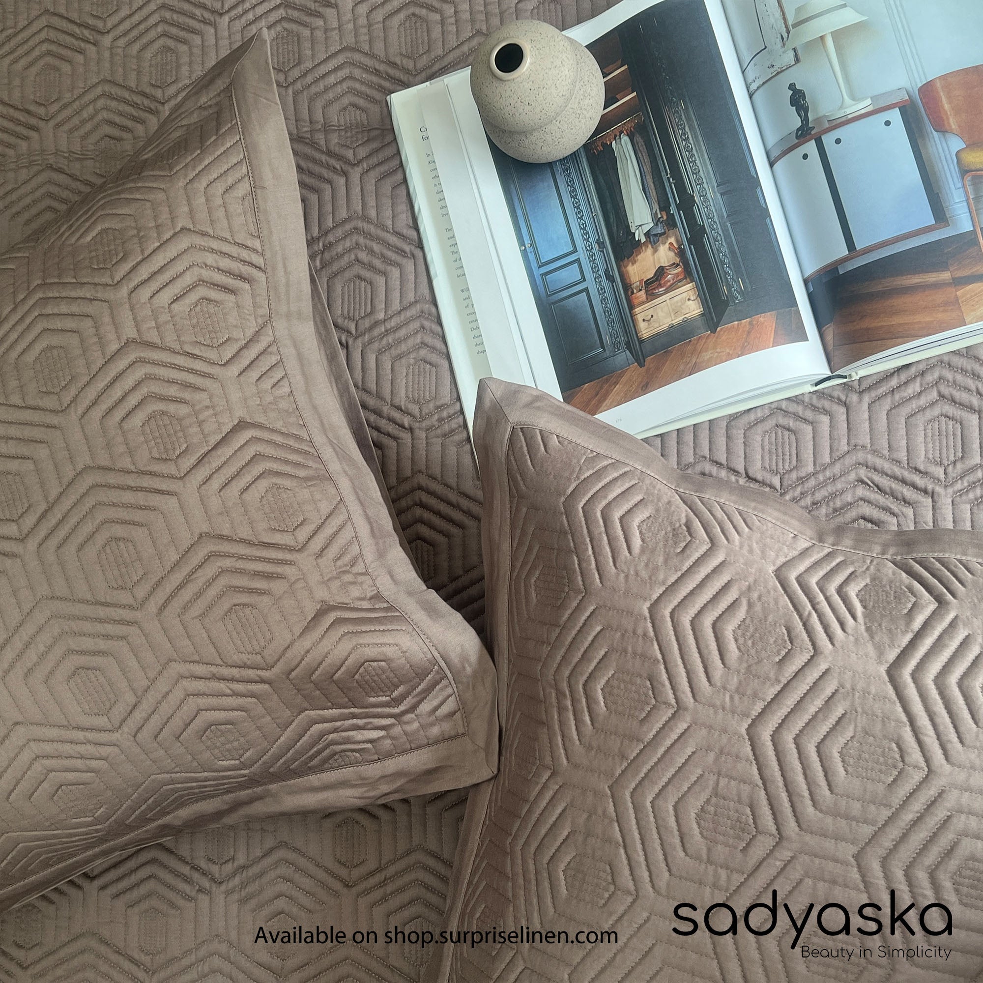 Sadyaska - Zephyr Cotton Reversible Bedspread Set (Taupe)