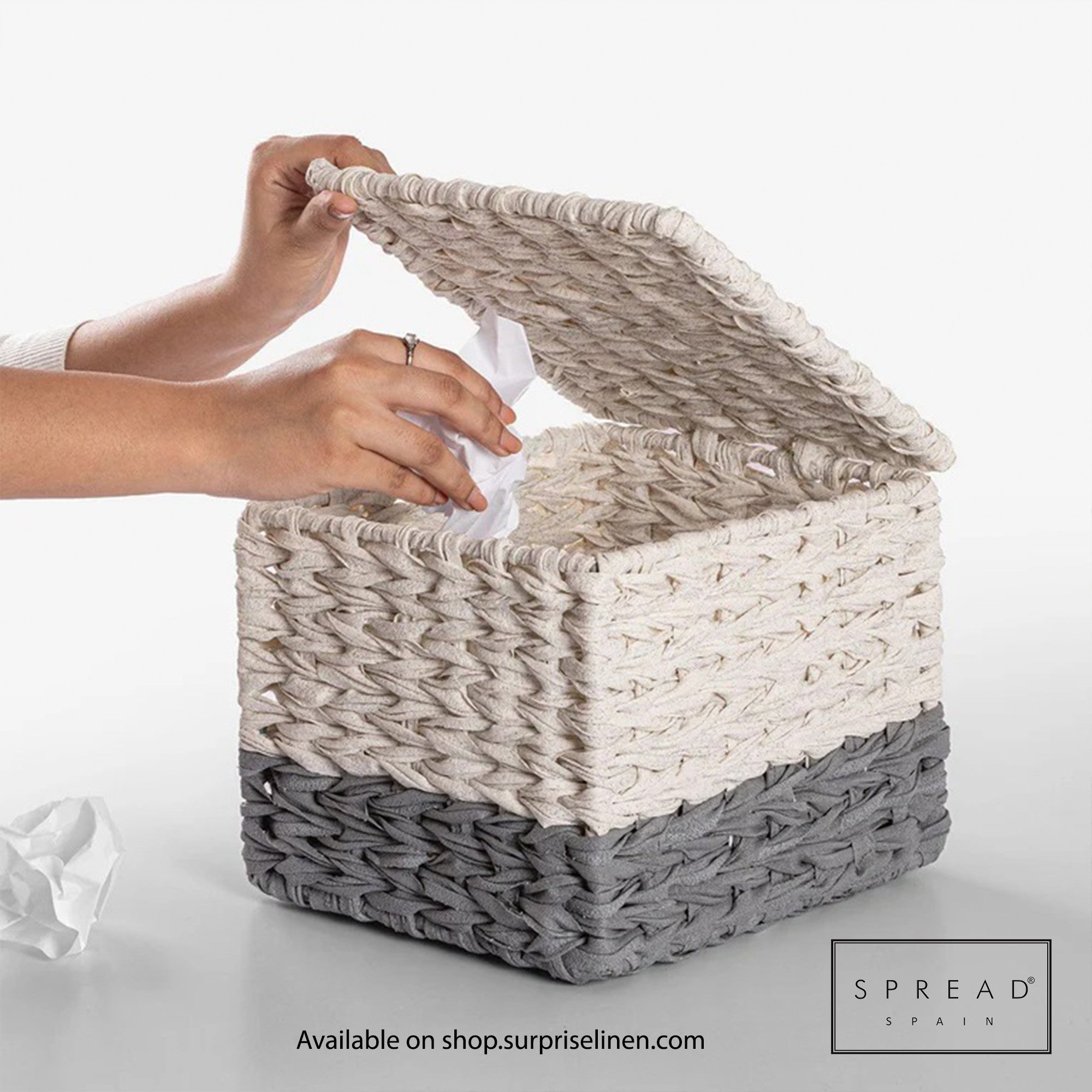 Spread Spain - Waterproof & Moisture Proof Synthetic Rattan Interknit Dustbin (White & Grey)