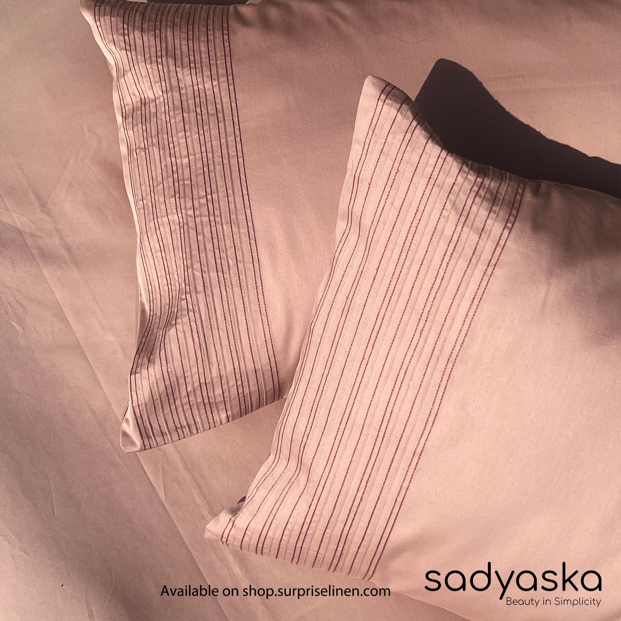 Sadyaska - Pinstripe Collection 300 TC Cotton Satin Bedsheet Set (Rose)