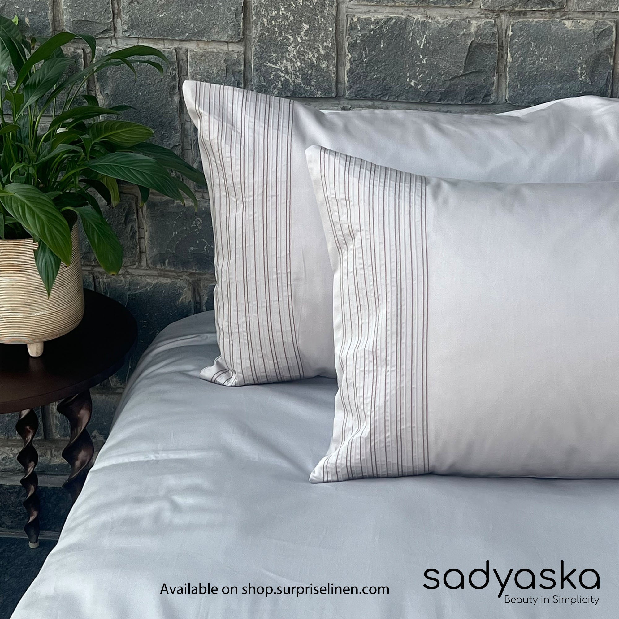 Sadyaska - Pinstripe Collection 300 TC Cotton Satin Bedsheet Set (Pearl Grey)