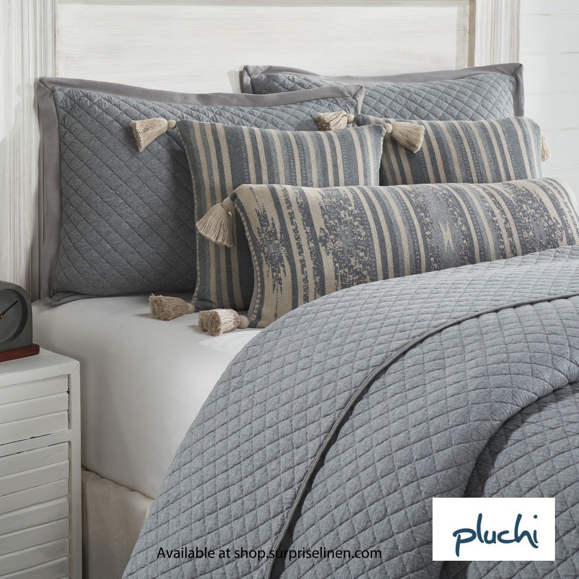 Pluchi - Hilda 100% Premium Cotton 6 Pcs King Size Bed Cover Set (Light Grey)