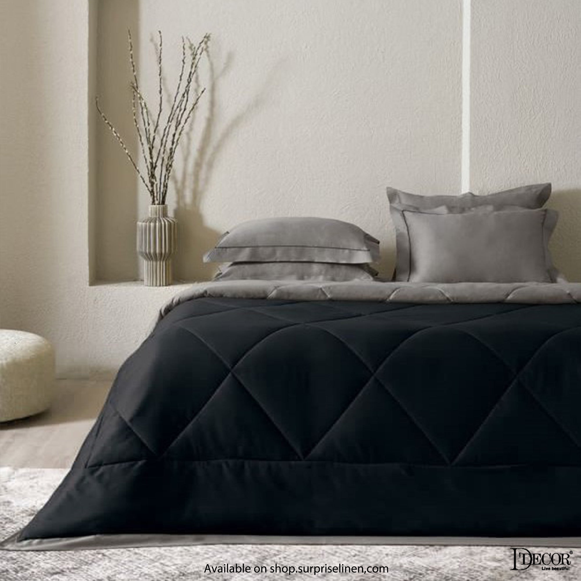 D'Decor - Snuggle Collection 100% Cotton 4 Pc Bed in a Bag Set (Black)