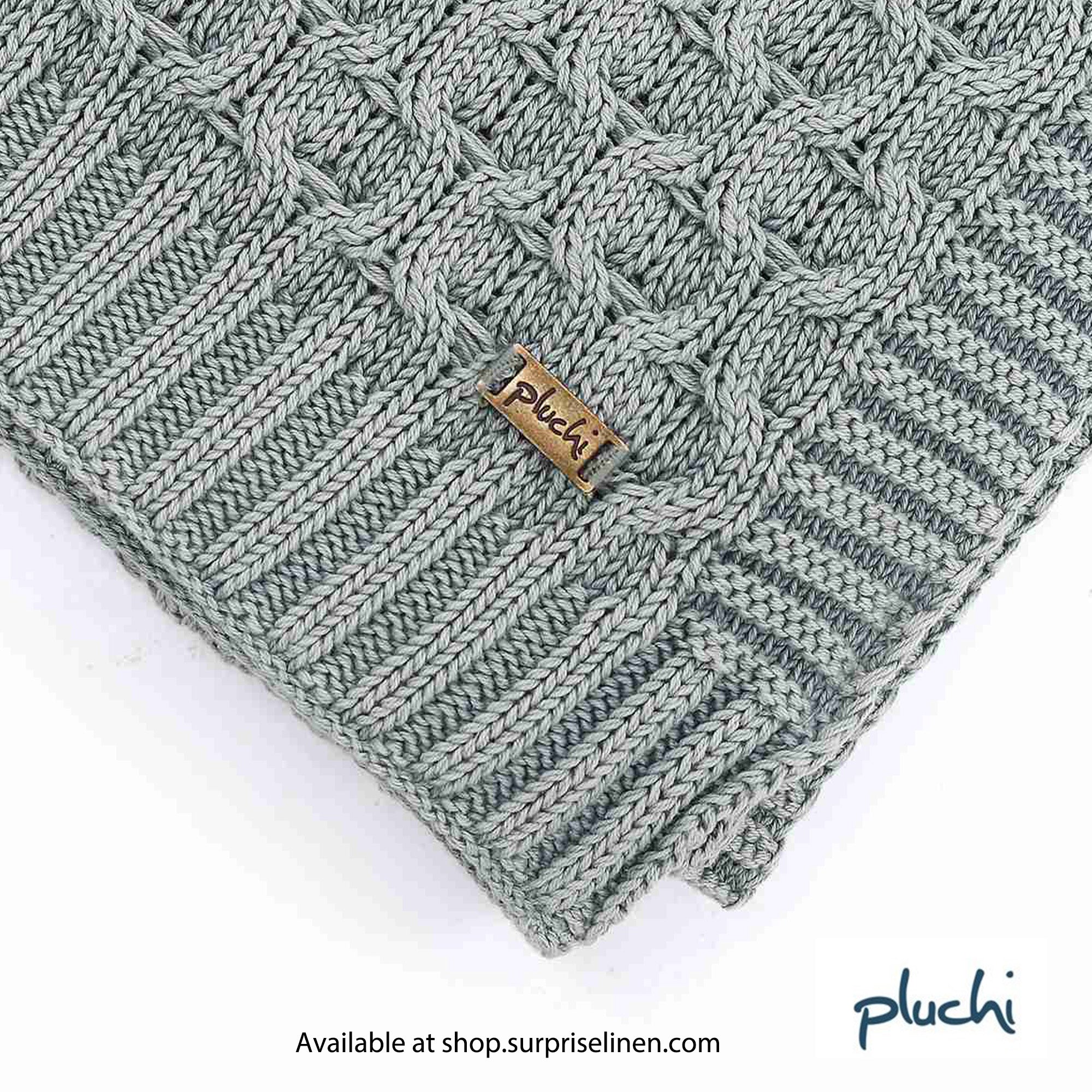 Pluchi - Kelly Knit Cotton Knitted All Season AC Throw Blanket (Medium Grey)