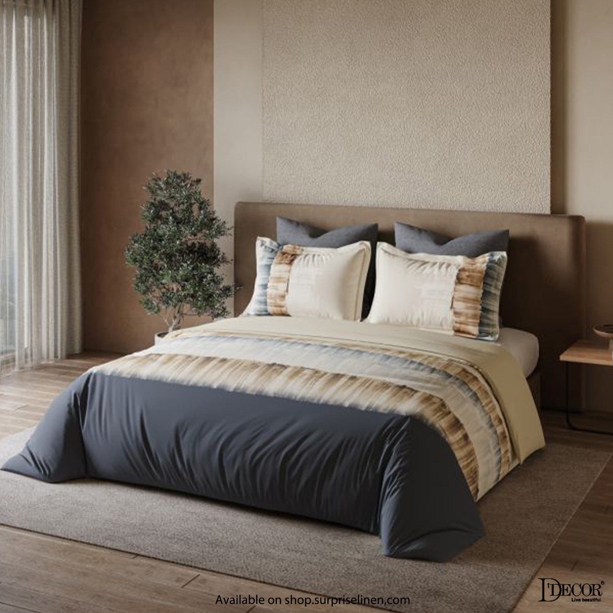 D'Decor - The Orion Collection 100 % Cotton 5 Pcs Bedsheet Set (Beige & Grey)