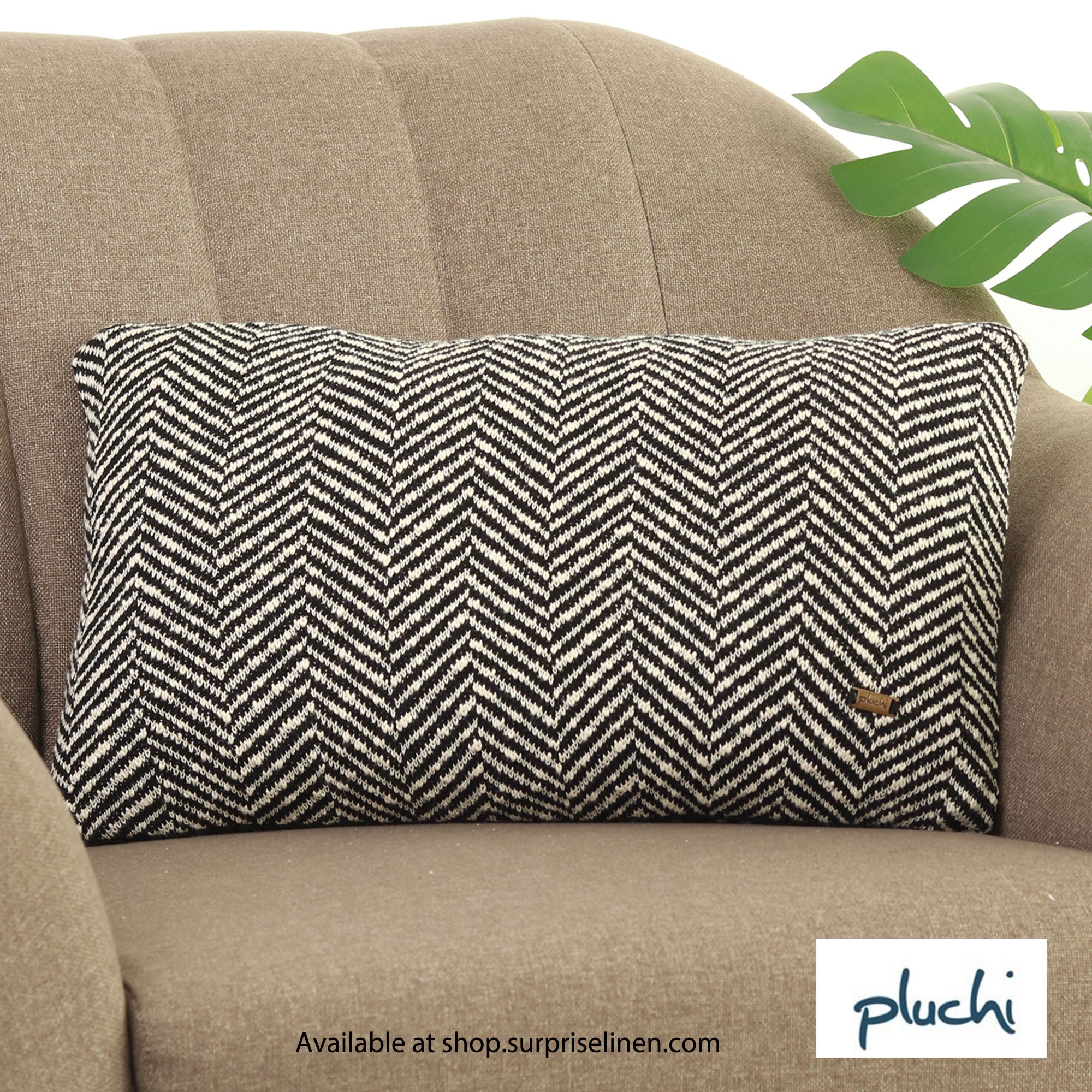 Pluchi - Herringbone 100% Premium Cotton Cushion Cover (Black)