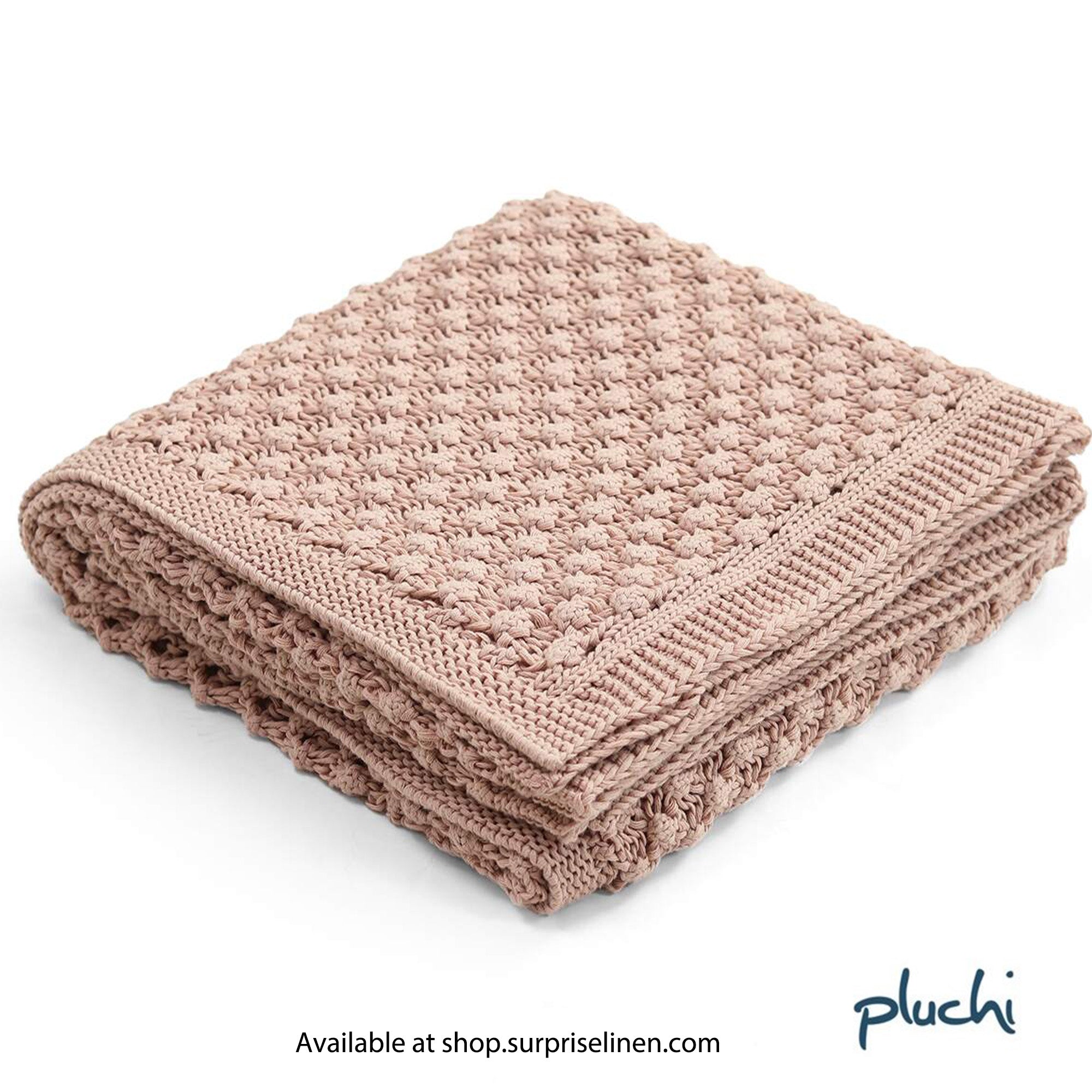 Pluchi - Popcorn Knit Cotton Knitted Throw /Blanket For Round The Year Use (Cameo Pink)