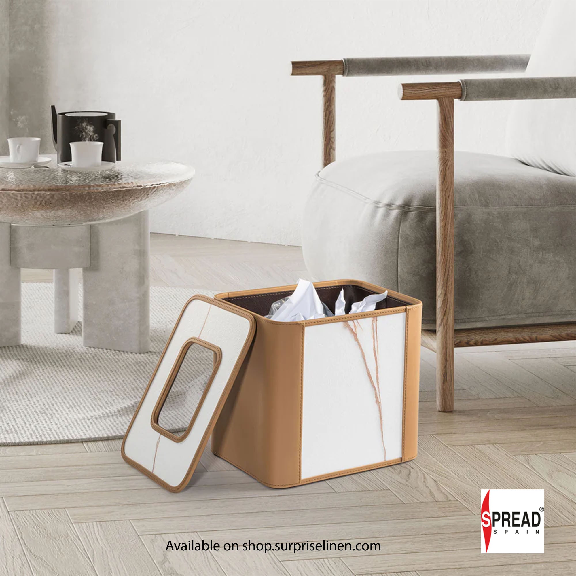 Spread Spain - Marble Satvario Collection Dustbin (Mustard Satvario)