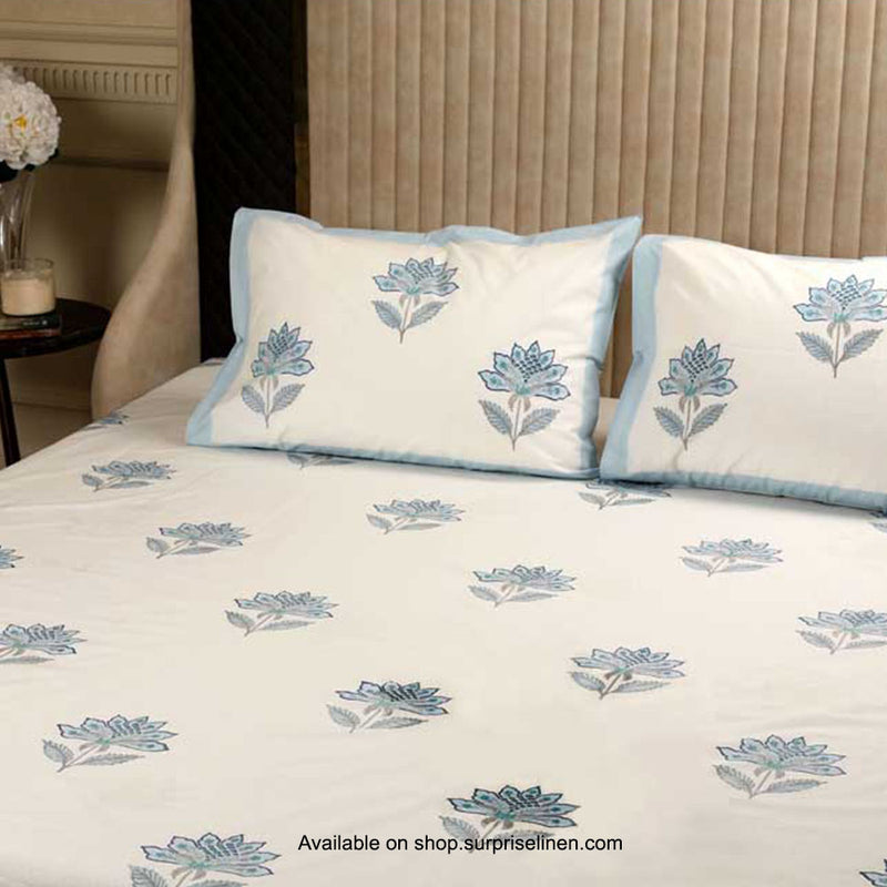 Surprise Home - Etonner Block Print Collection 300 TC Cotton Lotus Blue Bedsheet Set
