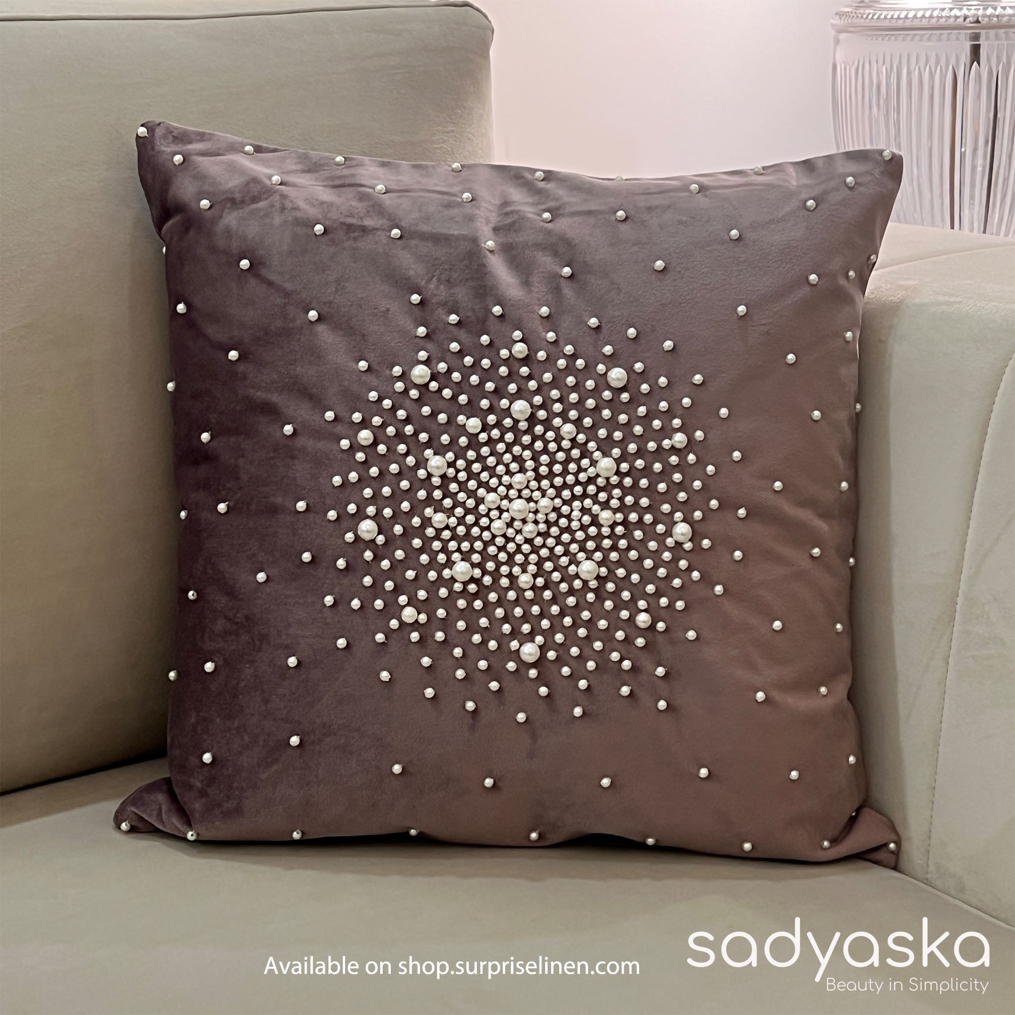 Sadyaska - Decorative Pearl Velvet Cushion Cover (Lilac)