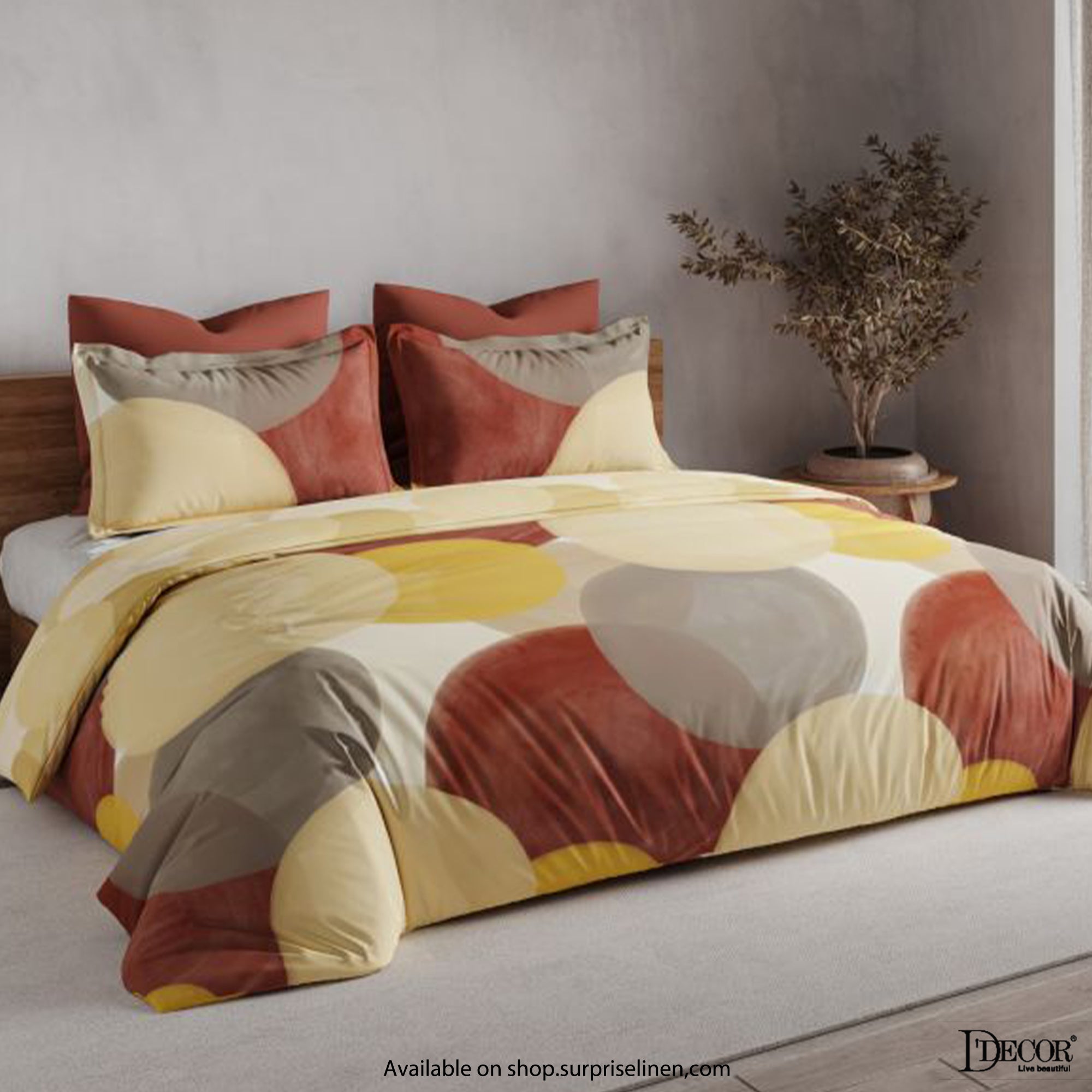 D'Decor - Maxima Collection 100% Cotton King Size 3 Pcs Bedsheet Set (Brick)