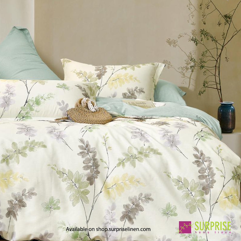 Surprise Home - Fresco Collection Meadow Sprigs 100% Cotton 3 Pcs Bedsheet Set (Cream Sage)