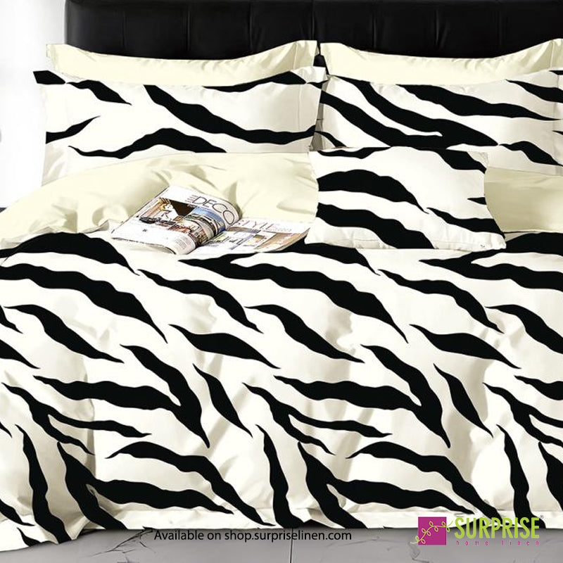Surprise Home - Fresco Collection Ivory Zebra 100% Cotton 3 Pcs Bedsheet Set (Black Ivory)