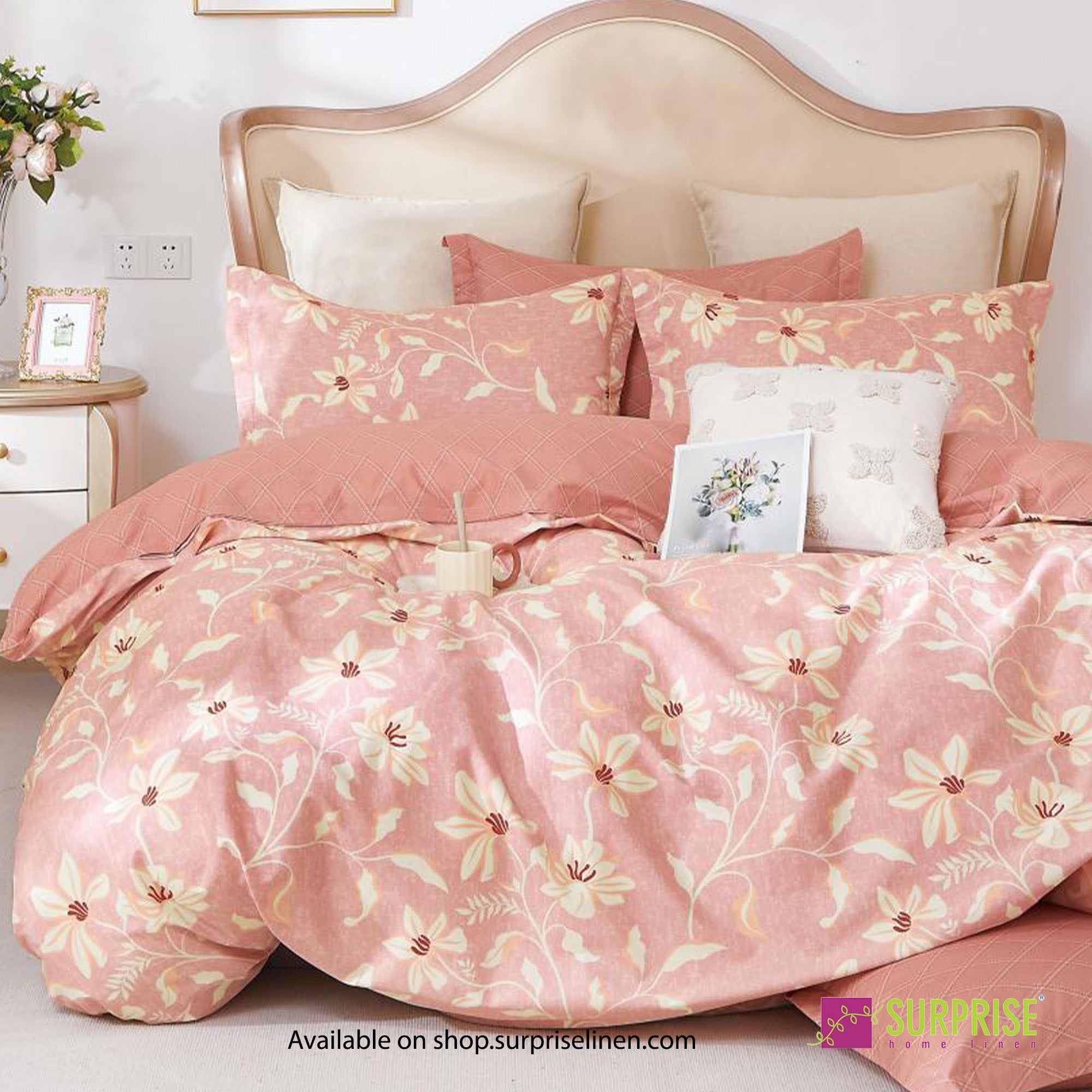 Flora Collection by Surprise Home - Super King Size 3 Pcs Bedsheet Set in 350 TC Premium Cotton Fabric (Rosy)