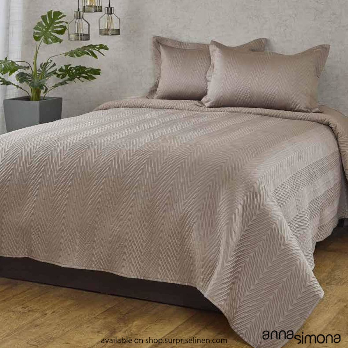 Anna Simona - Helm 3 Pcs 400 TC Cotton Satin Bed Cover Set (Sand)