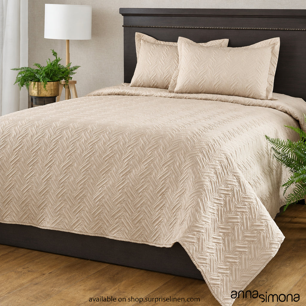 Anna Simona - Nuance 3 Pcs 400 TC Cotton Satin Bed Cover Set (Craft Brown)