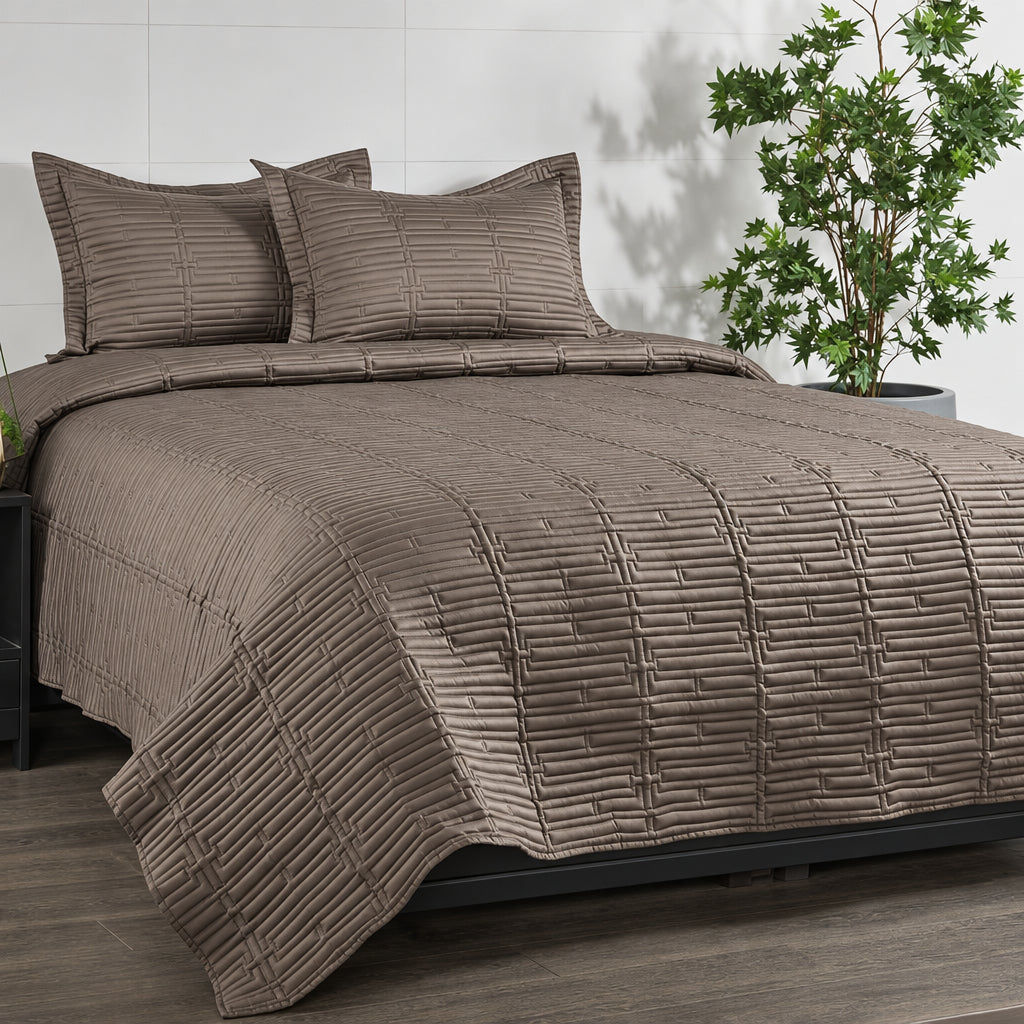 Anna Simona - Cinnabon 3 Pcs 400 TC Cotton Satin Bed Cover Set (Light Brown)