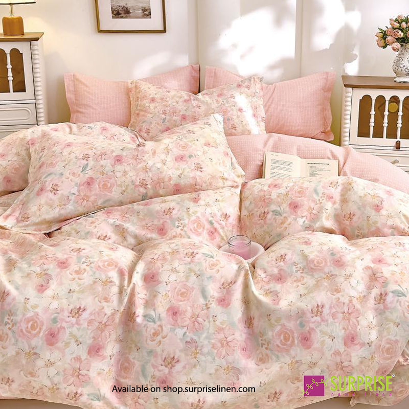 Surprise Home - Fresco Collection Blush Garden 100% Cotton 3 Pcs Bedsheet Set (Soft Pink)