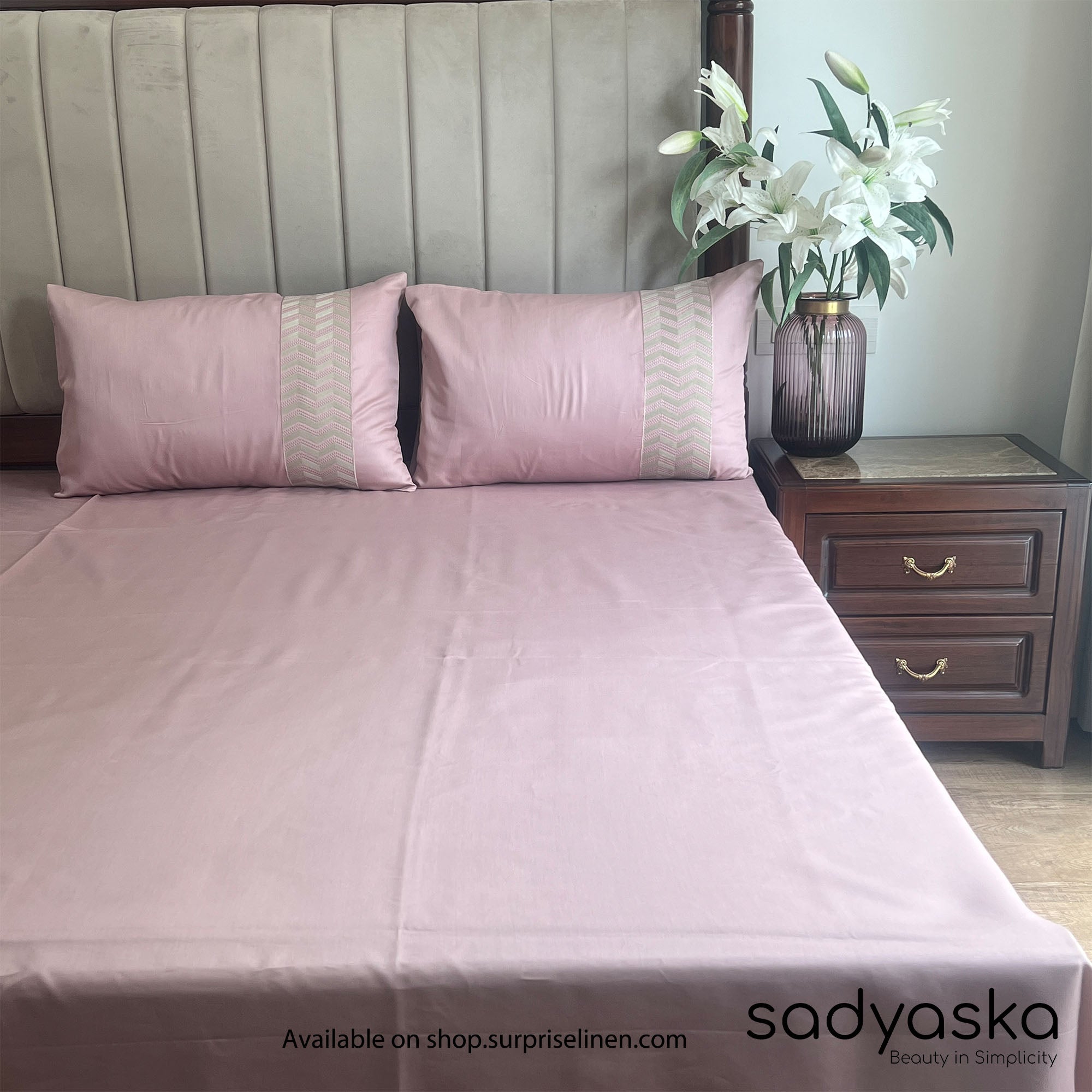 Sadyaska - Chevron Collection Cotton Rich 3 Pcs Bedsheet Set (Old Rose)