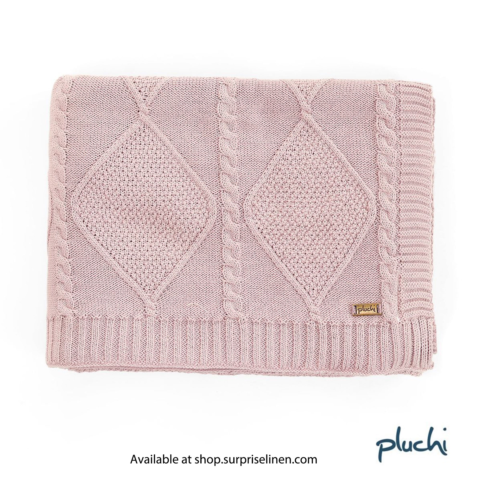 Pluchi - Cable Moss Throw 100% Cotton Knitted All Season AC Throw Blanket (Dull Rose)