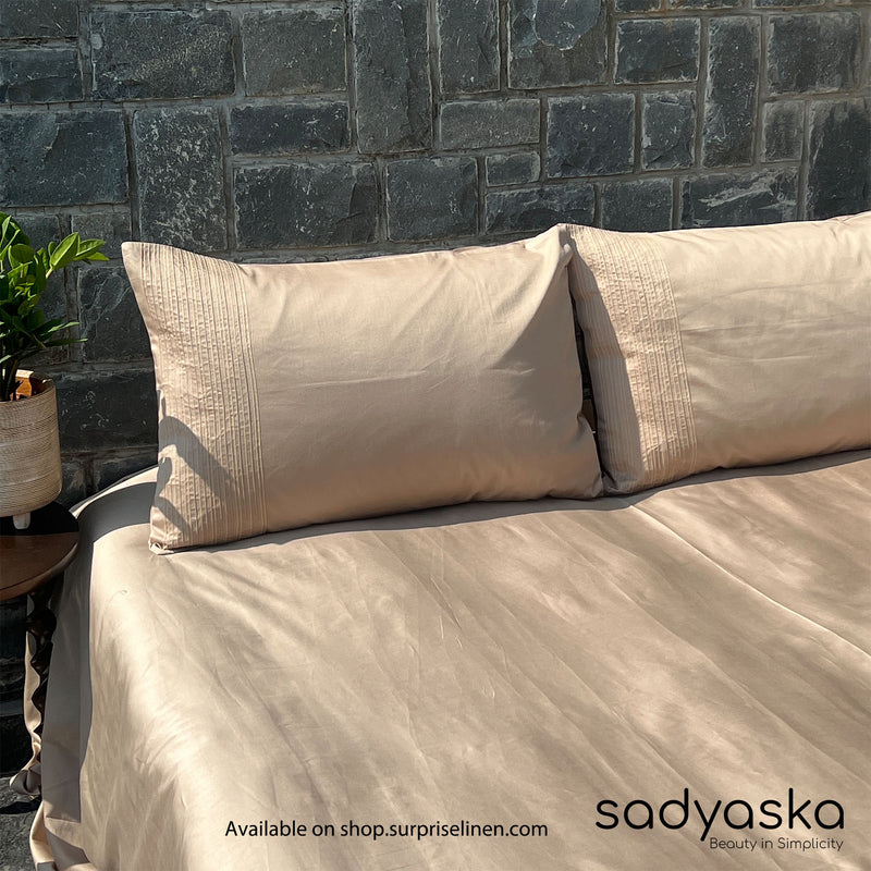 Sadyaska - Pinstripe Collection 300 TC Cotton Satin Bedsheet Set (Sand)