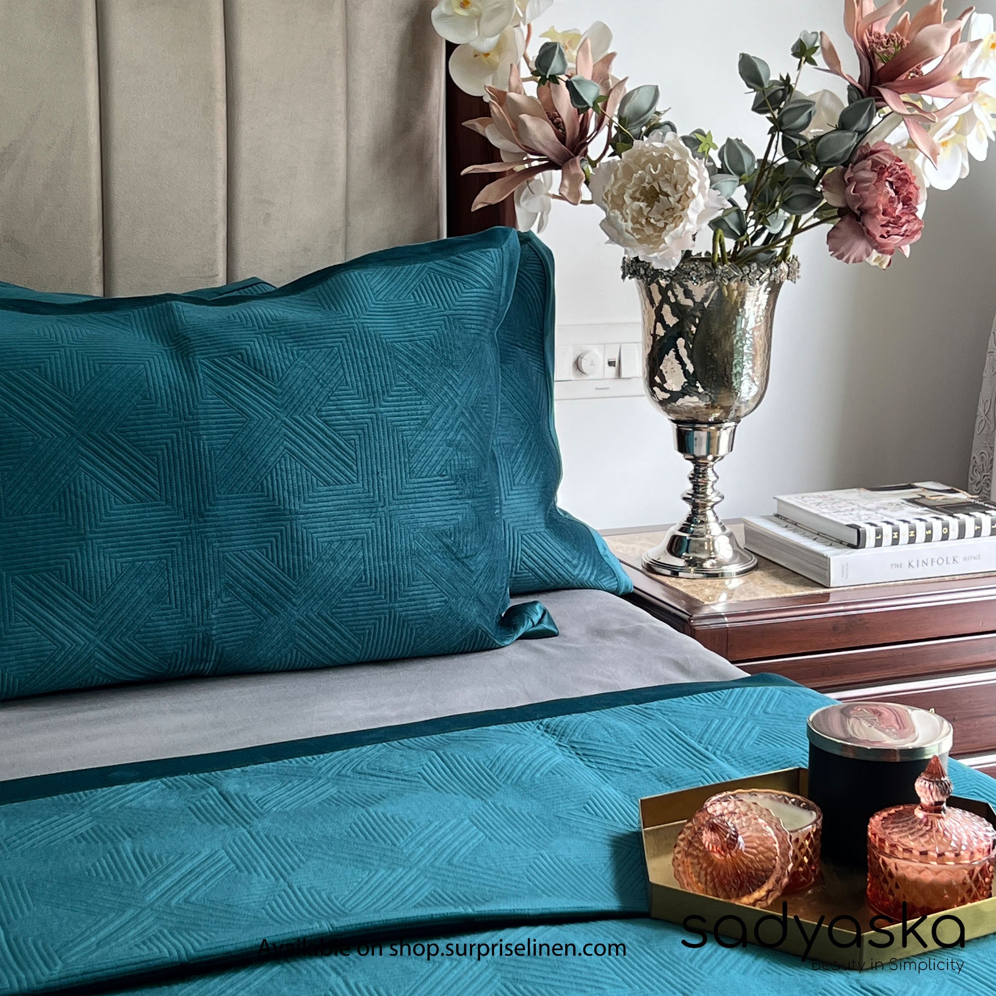 Sadyaska - Bonito Velvet Bedspread Set (Emerald Green)