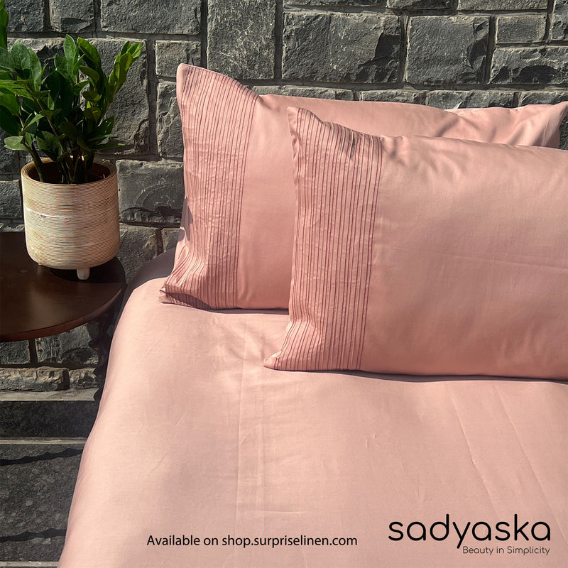 Sadyaska - Pinstripe Collection 300 TC Cotton Satin Bedsheet Set (Rose)