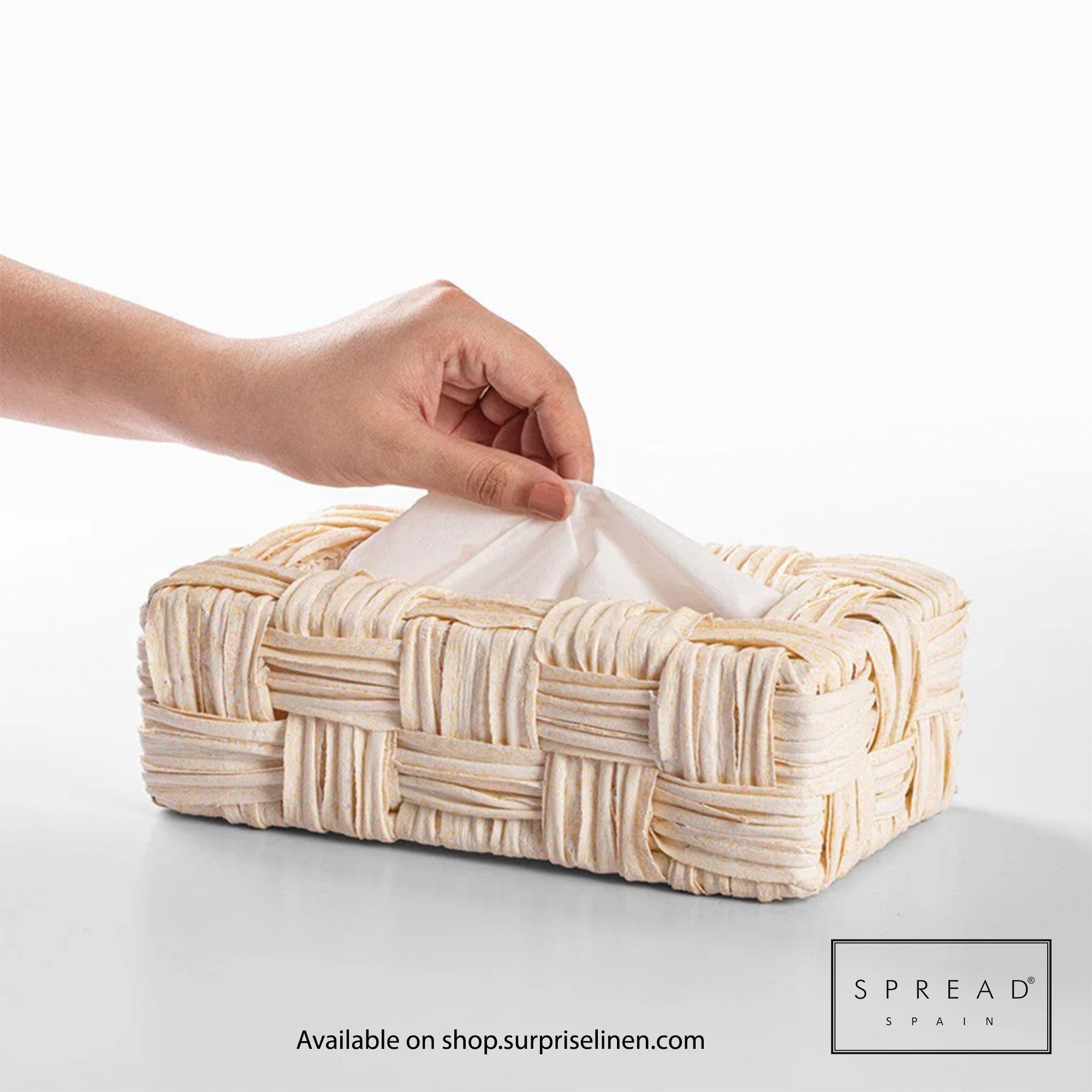 Spread Spain - Waterproof & Moisture Proof Synthetic Rattan Criss Cross Tissue Box (Off White)