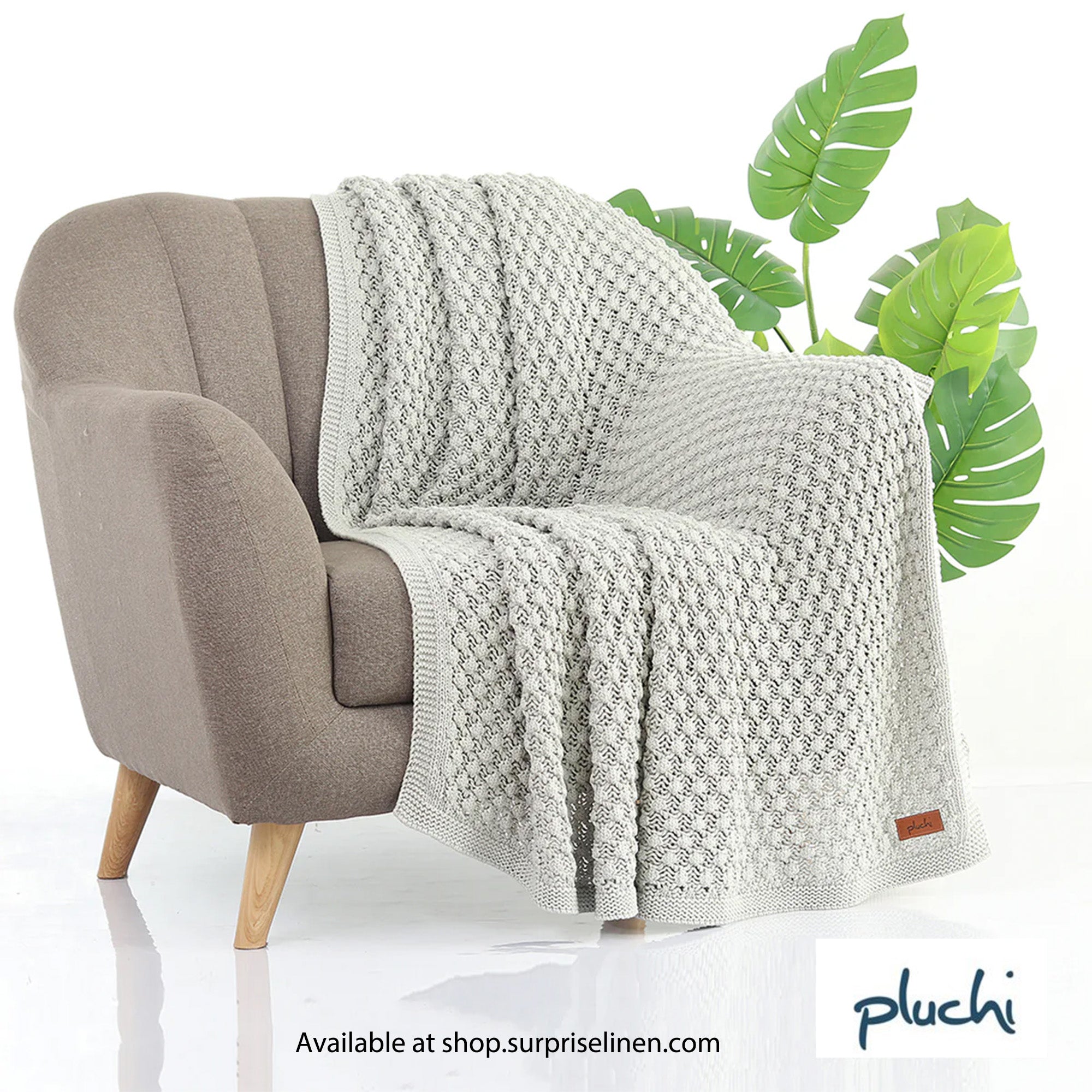 Pluchi - Popcorn Knit Cotton Knitted Throw /Blanket For Round The Year Use (Vanilla Grey)