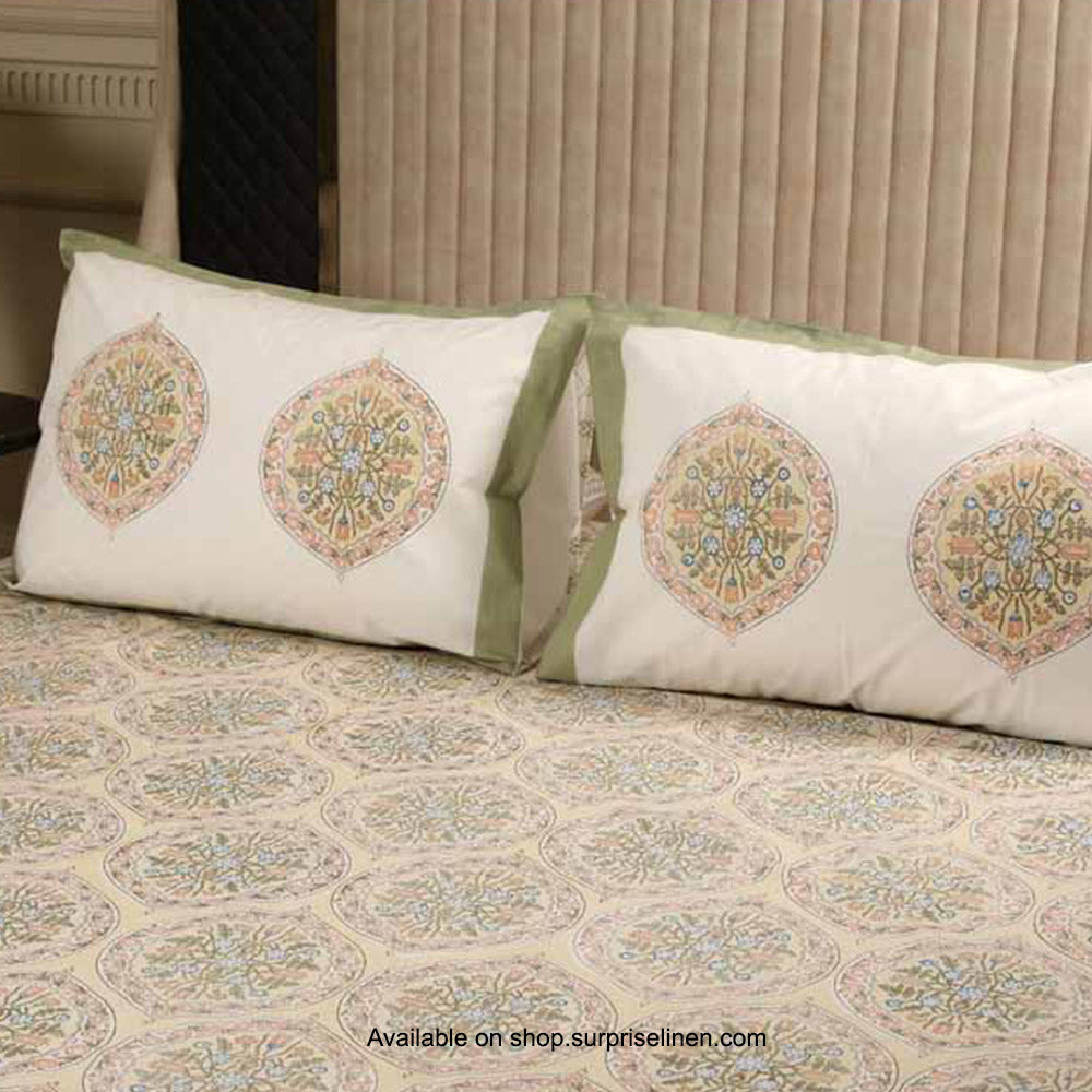 Surprise Home - Etonner Block Print Collection 300 TC Cotton Tulip Garden Pastel Bedsheet Set