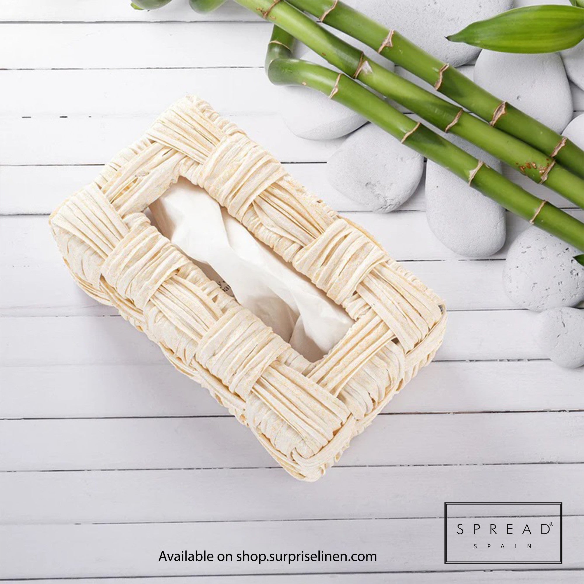 Spread Spain - Waterproof & Moisture Proof Synthetic Rattan Criss Cross Tissue Box (Off White)