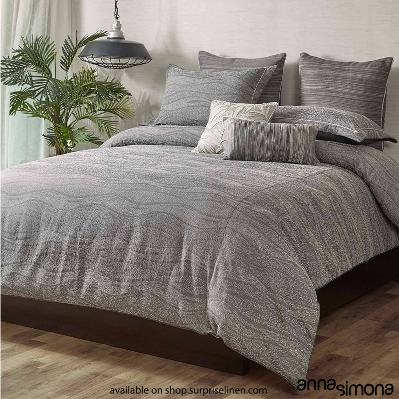 Anna Simona - Bora Bora 7 Pcs Fine Cotton Satin Duvet Ensemble Set (Charcoal)