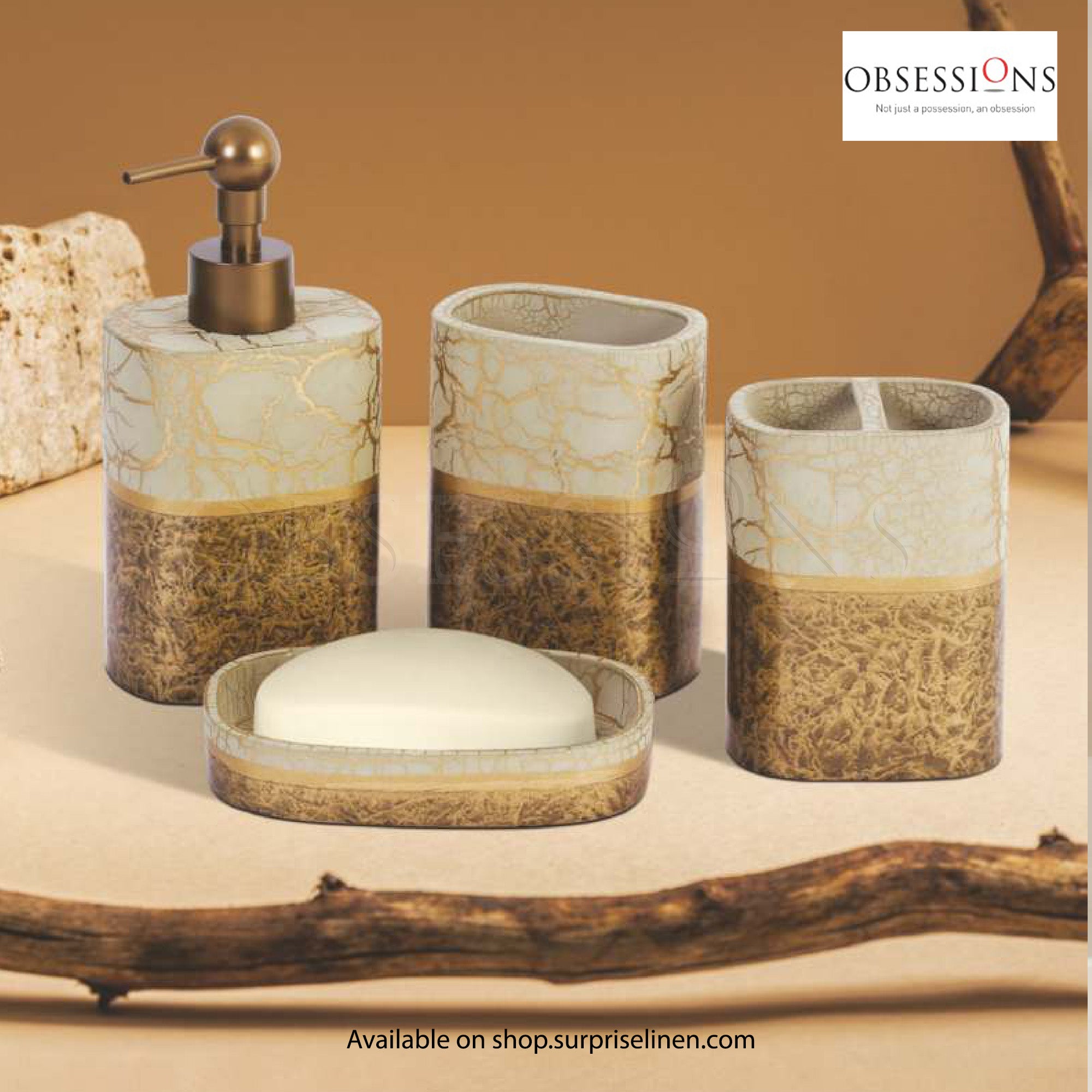 Obsessions - Alvina Collection Luxury Bathroom Accessory Set (Beige & Brown)