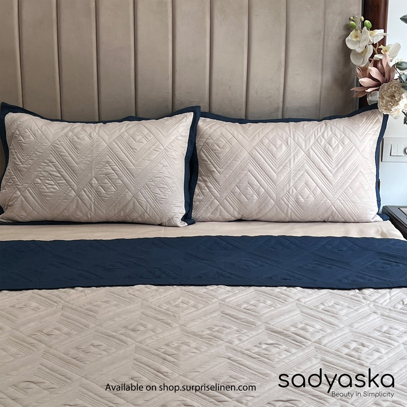 Sadyaska - Cliff Cotton Rich Reversible Bedspread Set (Navy & Ivory)