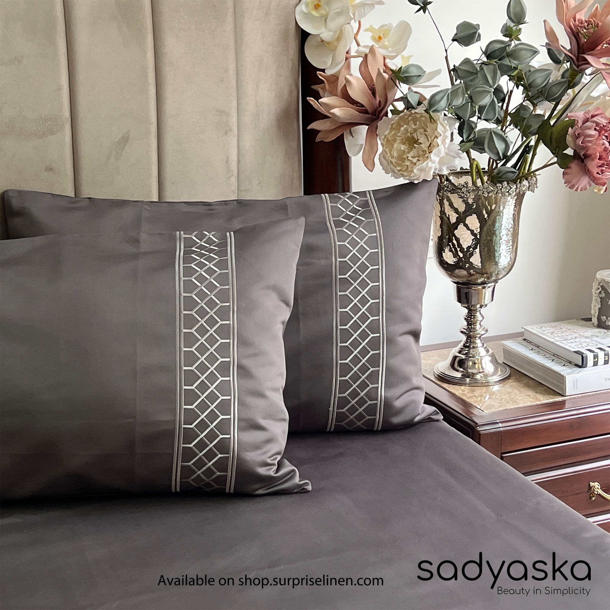 Sadyaska - Zig Zag Collection 1000 TC Cotton 3 Pcs Bedsheet Set (Titanium Grey)