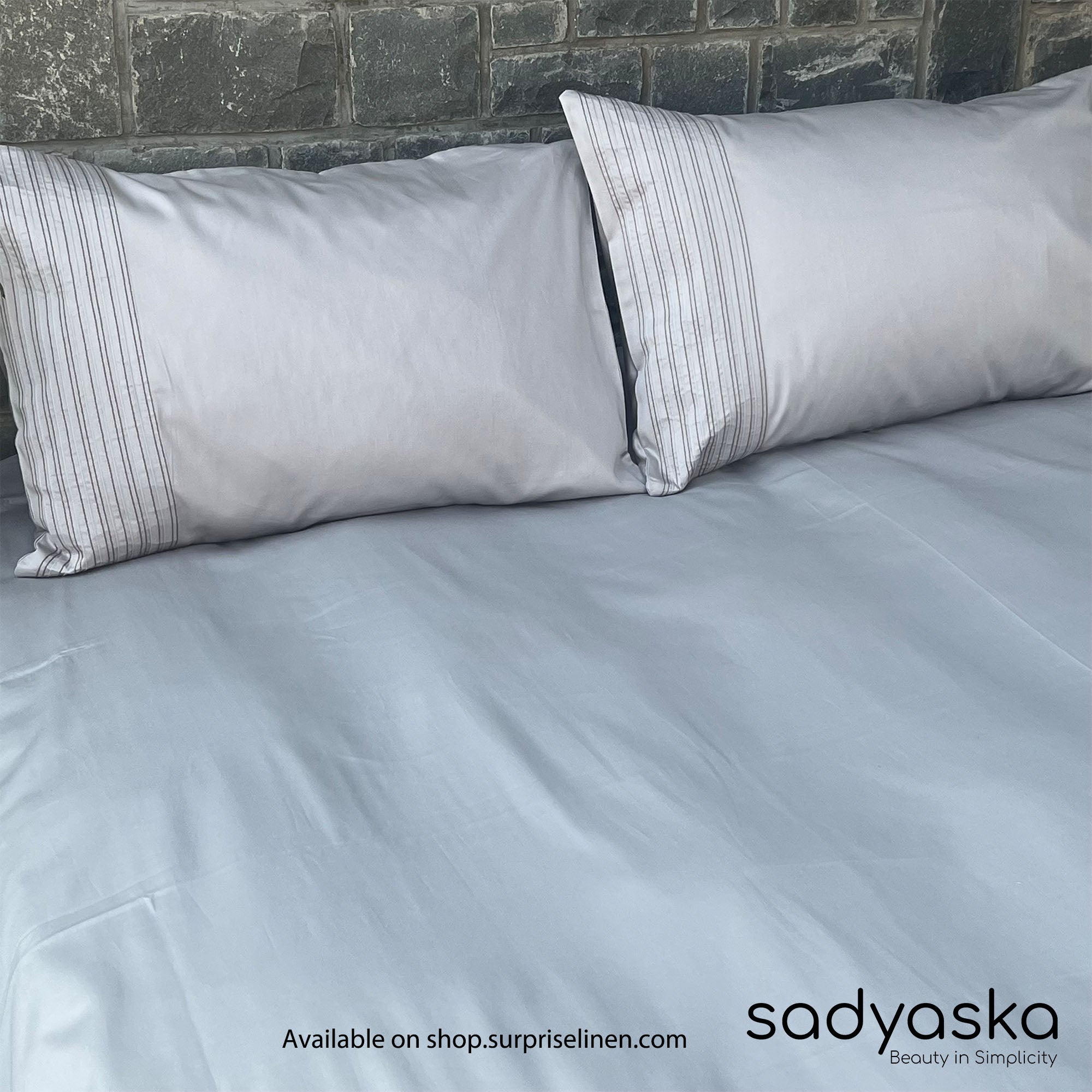 Sadyaska - Pinstripe Collection 300 TC Cotton Satin Bedsheet Set (Pearl Grey)