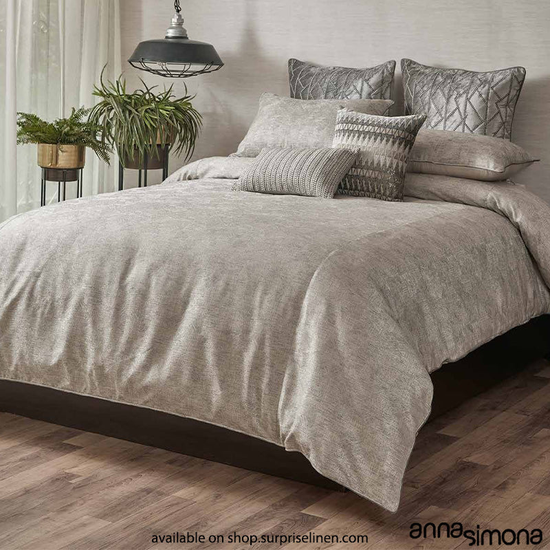 Anna Simona - Treaty 7 Pcs Cotton & Velvet Duvet Ensemble Set (Silver)