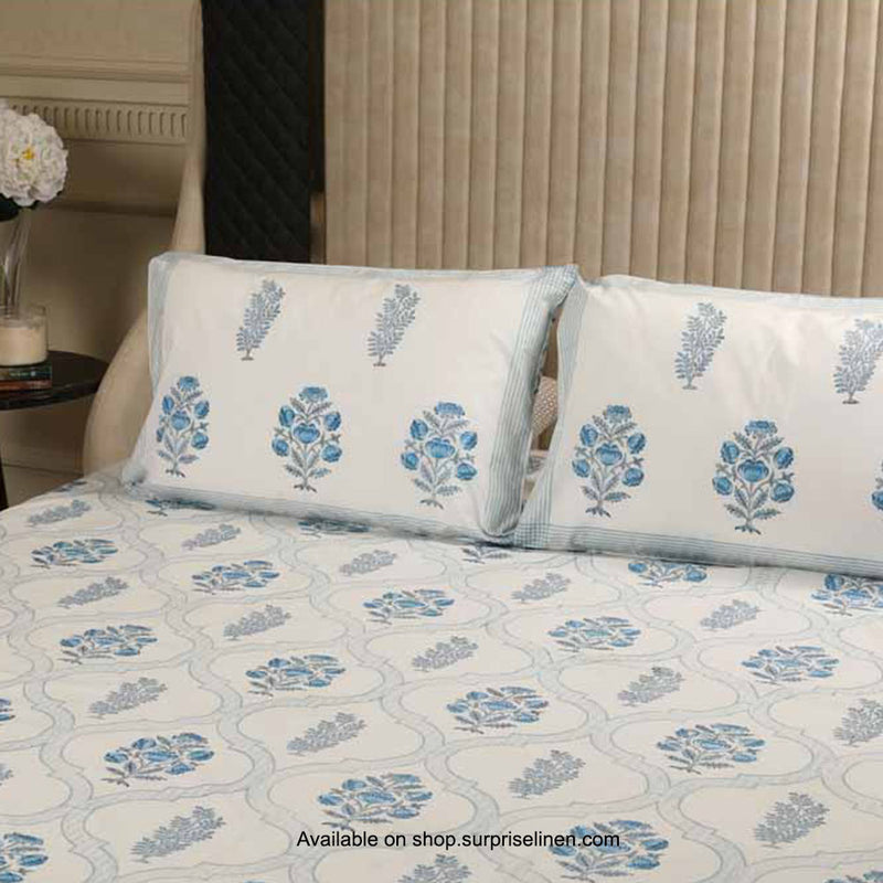 Surprise Home - Etonner Block Print Collection 300 TC Cotton Hydrange Cypress Blue Bedsheet Set