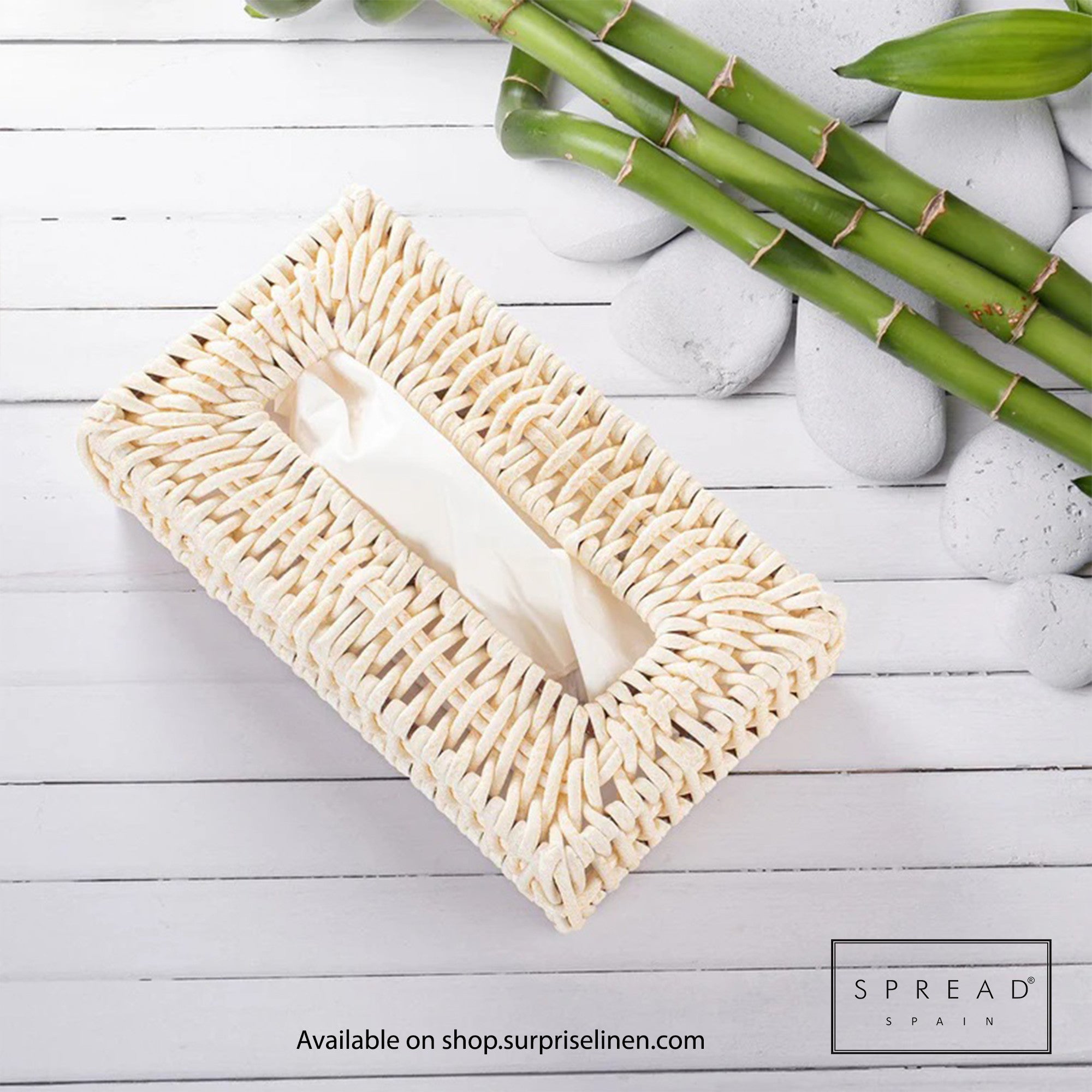 Spread Spain - Waterproof & Moisture Proof Synthetic Rattan Interweave Tissue Box (Off White)